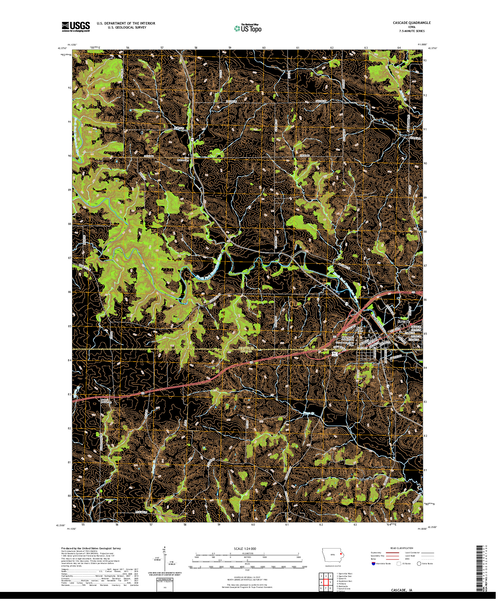 US TOPO 7.5-MINUTE MAP FOR CASCADE, IA