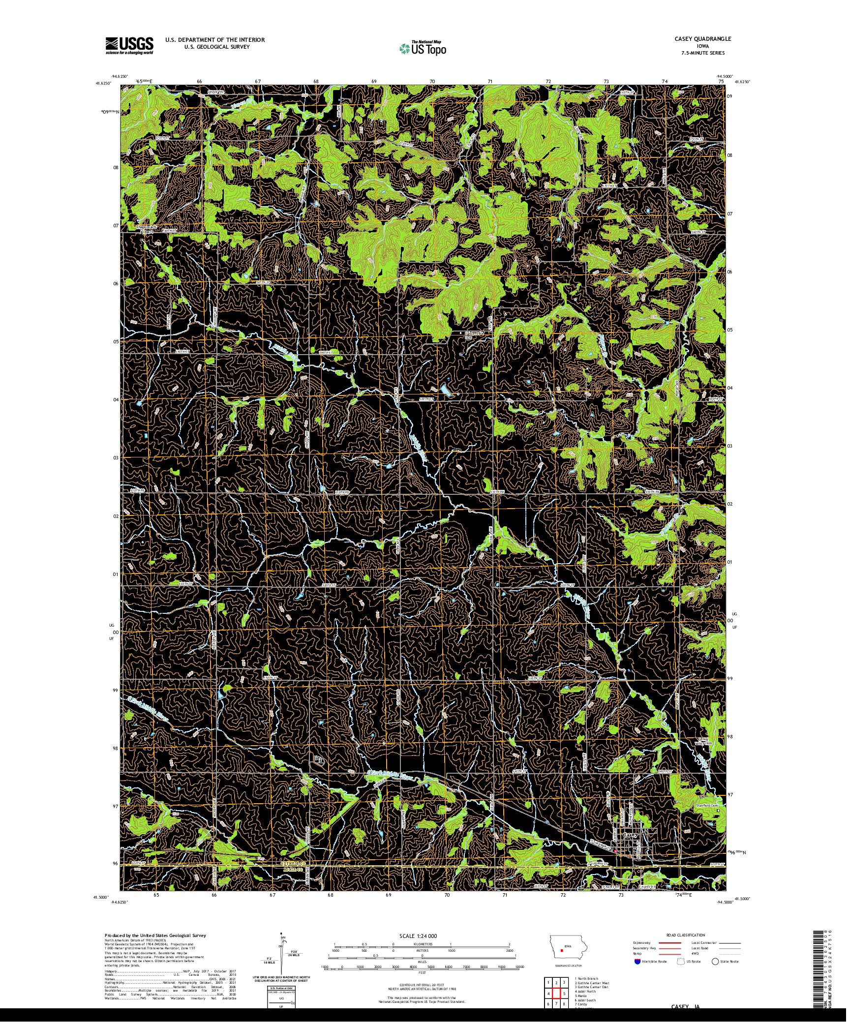 US TOPO 7.5-MINUTE MAP FOR CASEY, IA