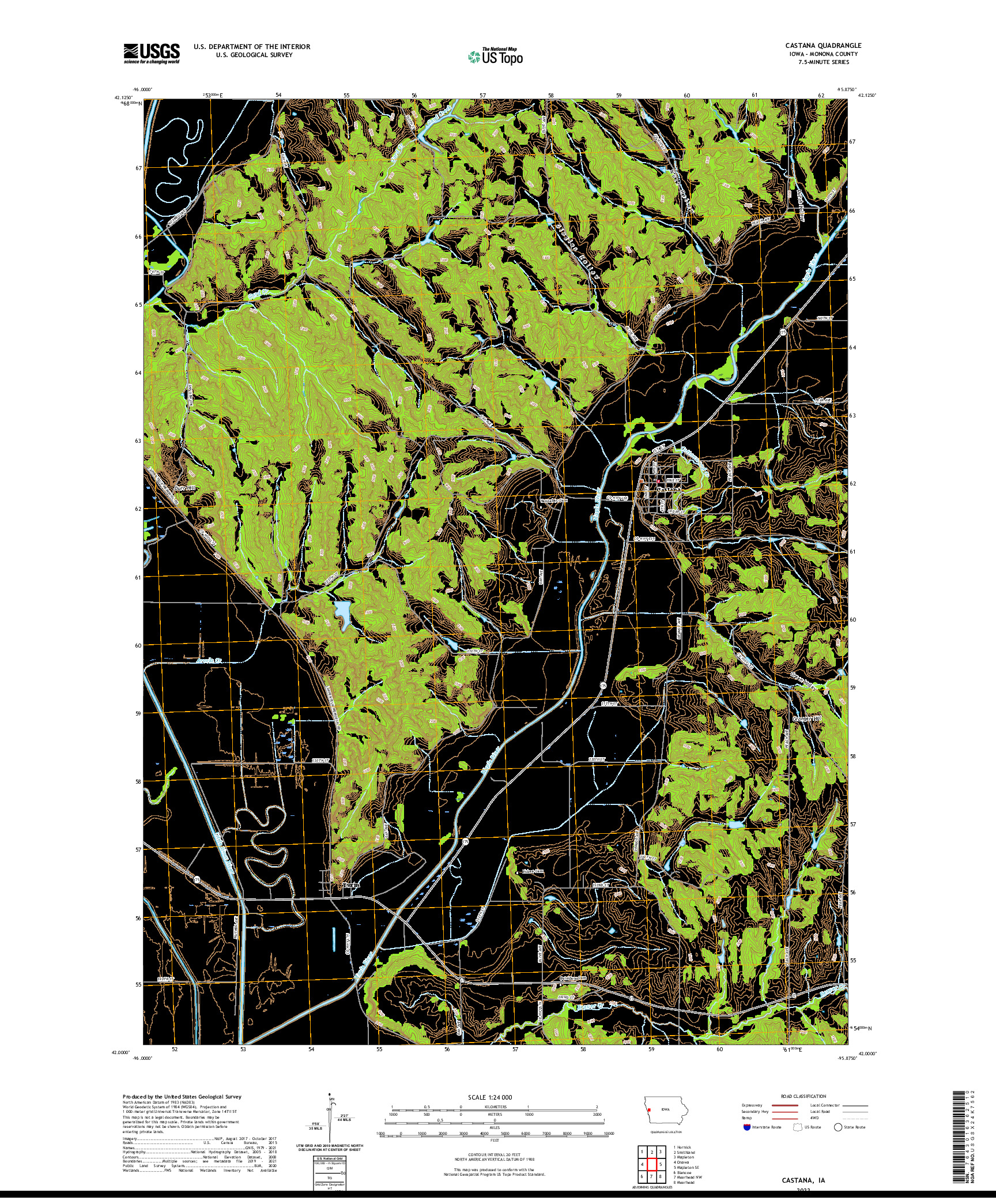 US TOPO 7.5-MINUTE MAP FOR CASTANA, IA