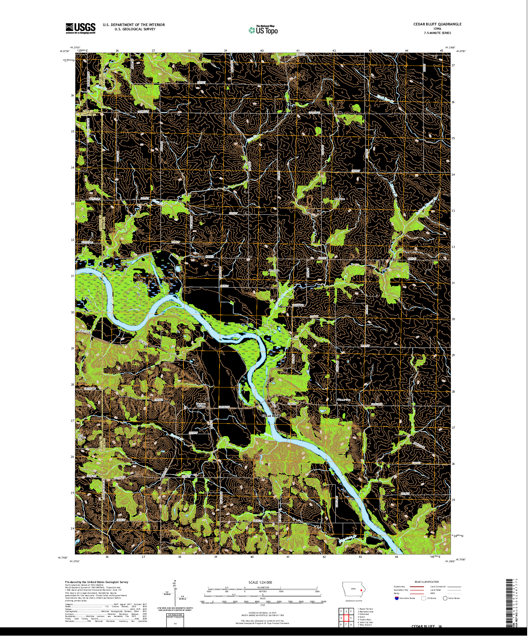 US TOPO 7.5-MINUTE MAP FOR CEDAR BLUFF, IA