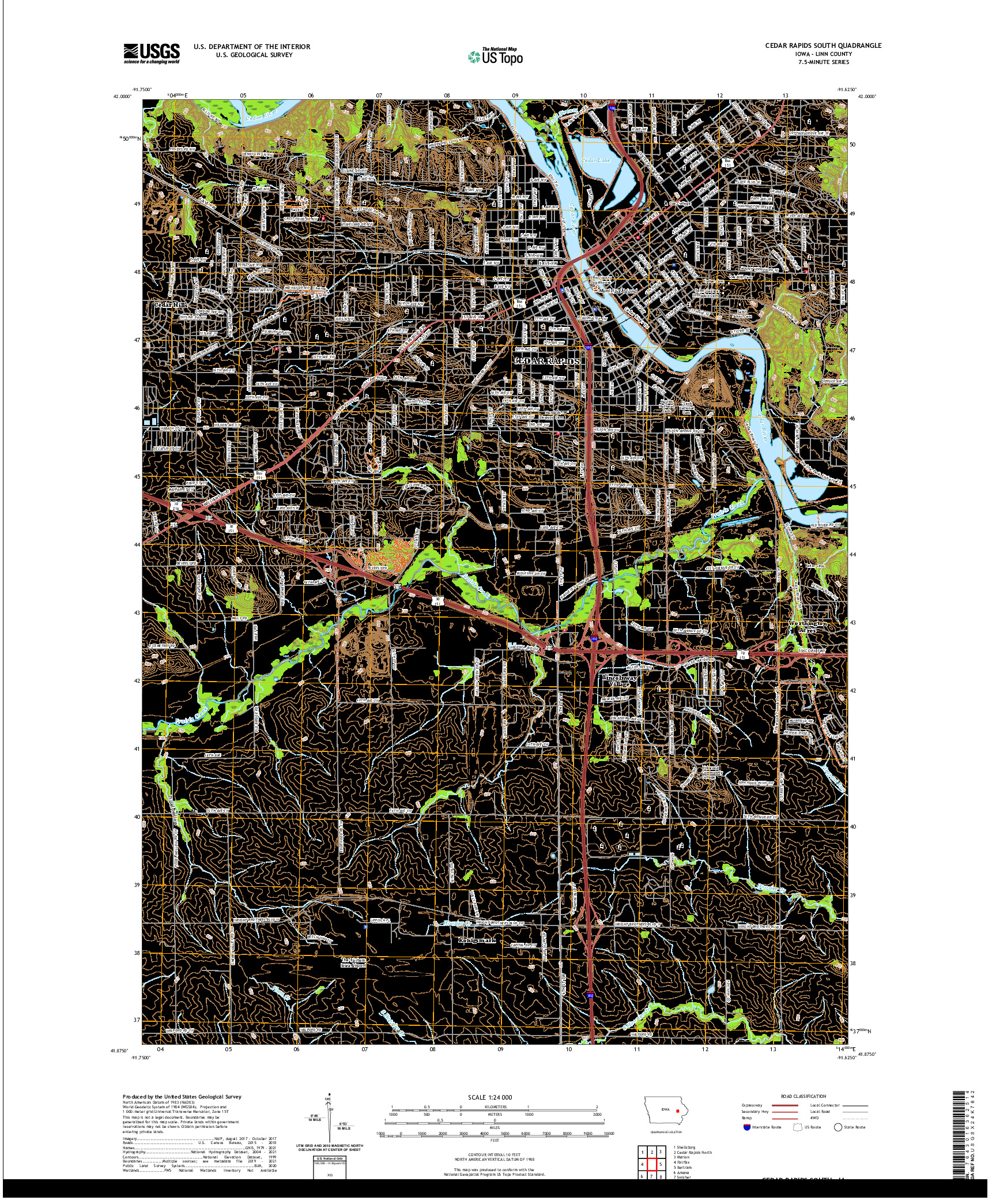 US TOPO 7.5-MINUTE MAP FOR CEDAR RAPIDS SOUTH, IA