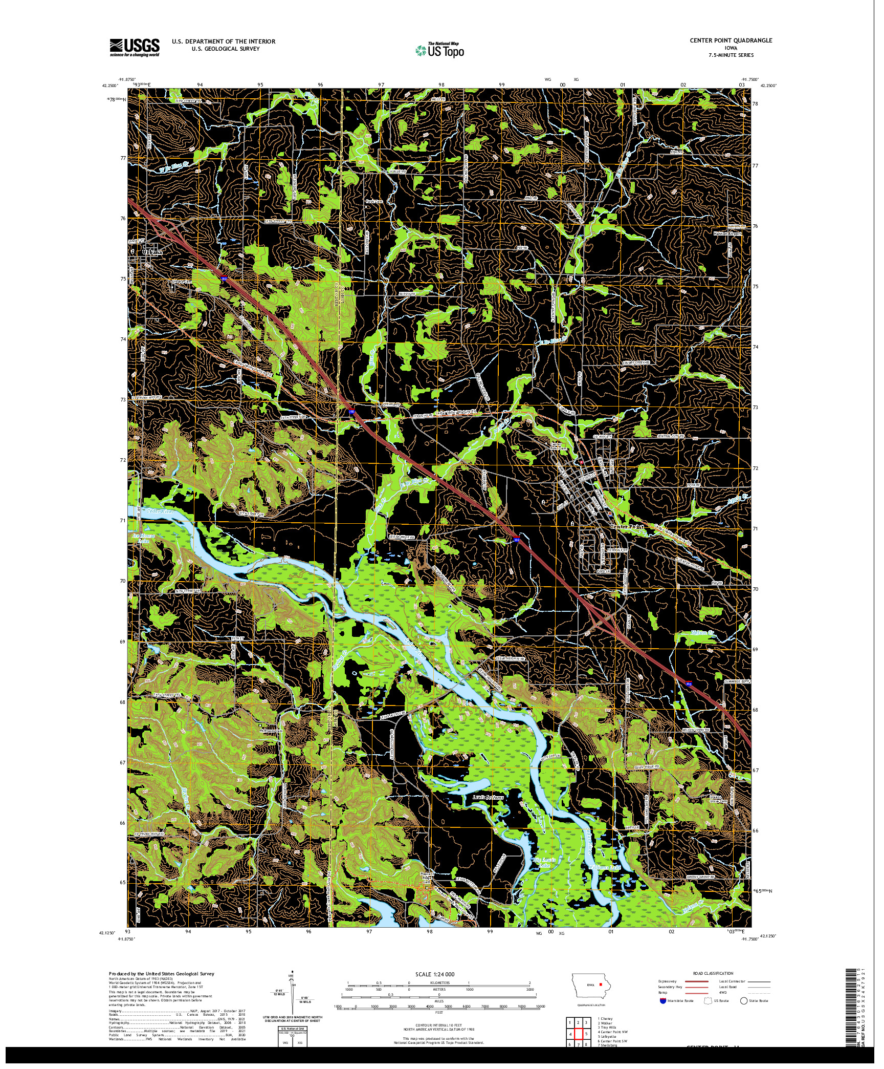 US TOPO 7.5-MINUTE MAP FOR CENTER POINT, IA