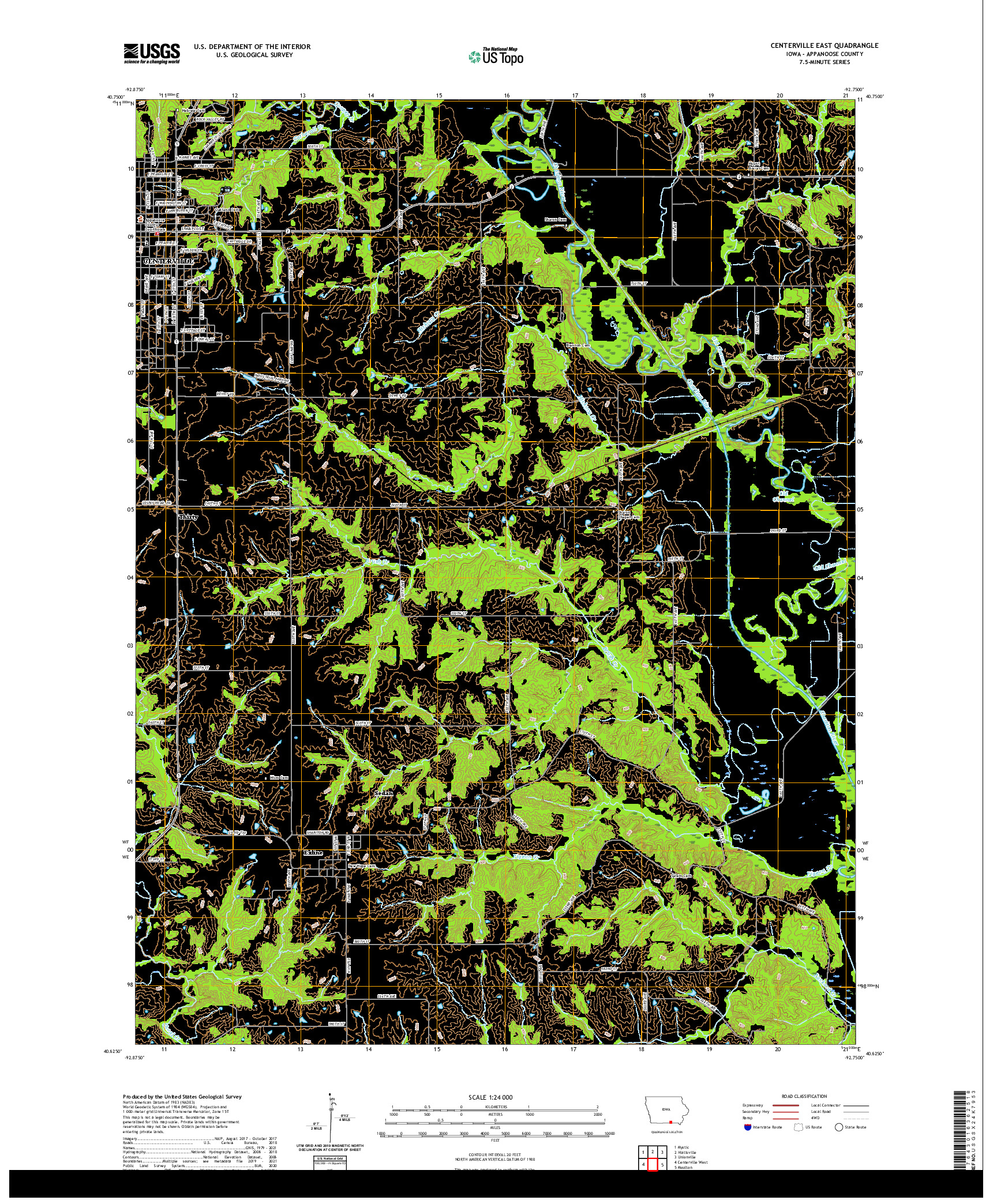 US TOPO 7.5-MINUTE MAP FOR CENTERVILLE EAST, IA