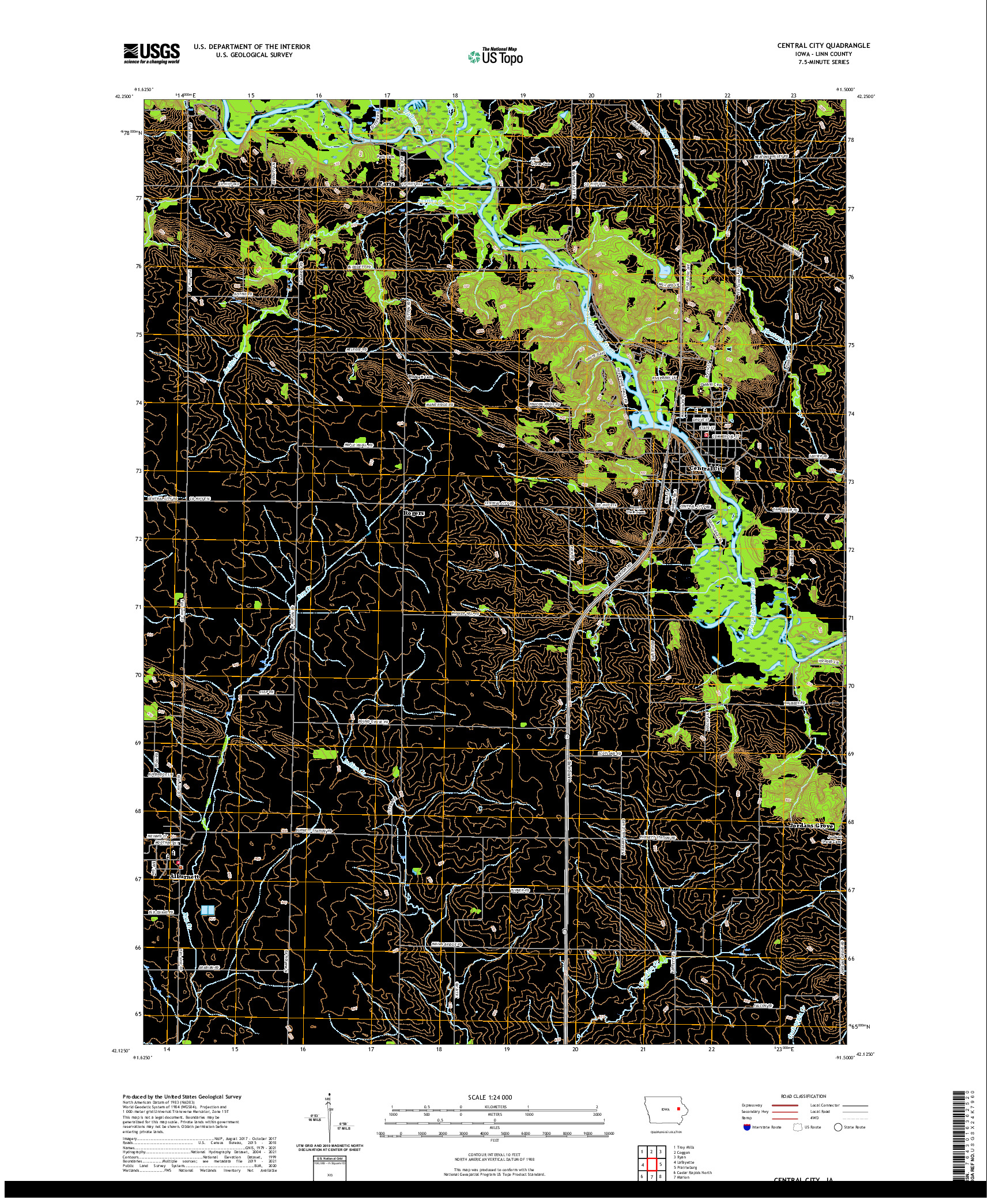 US TOPO 7.5-MINUTE MAP FOR CENTRAL CITY, IA