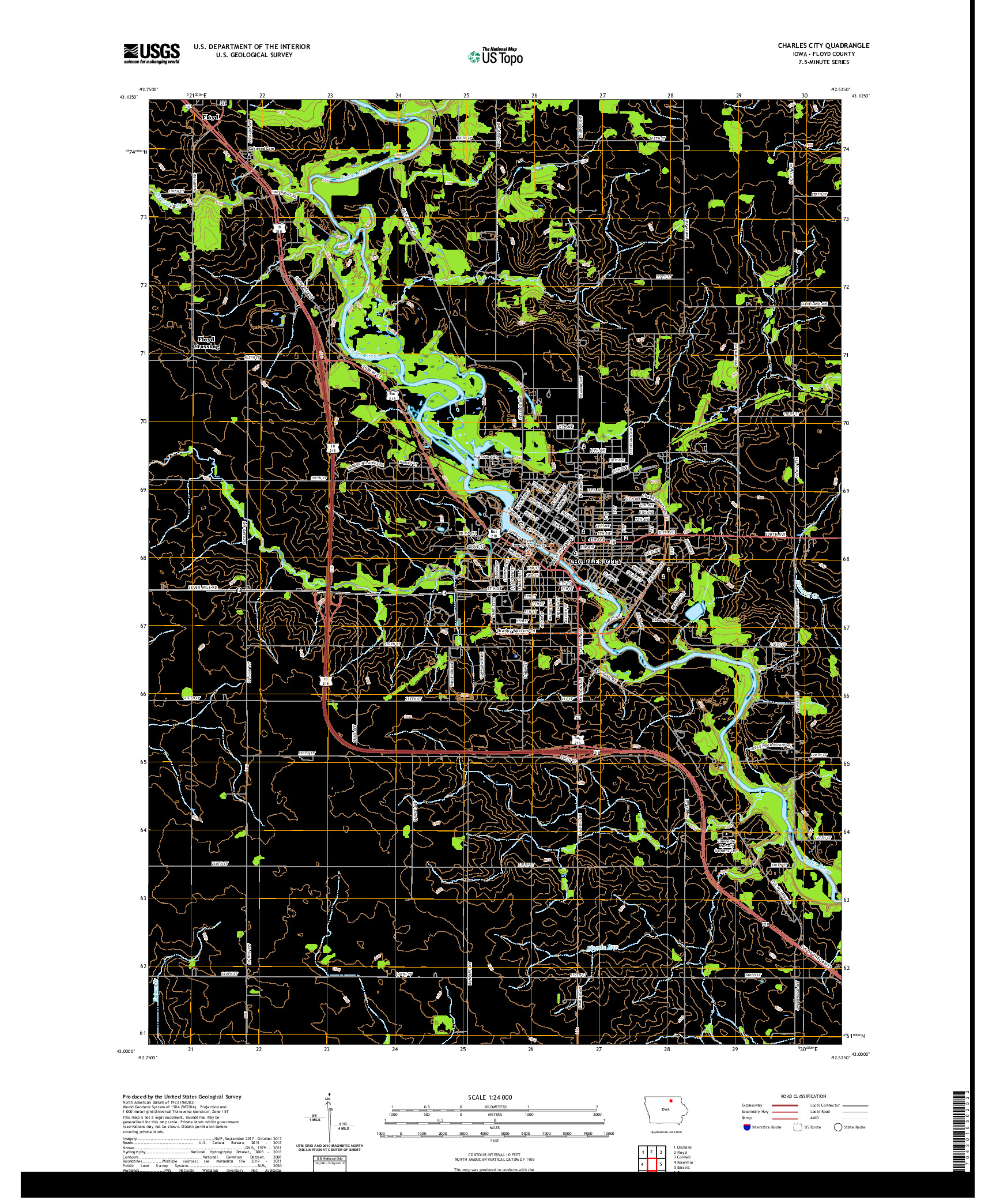 US TOPO 7.5-MINUTE MAP FOR CHARLES CITY, IA