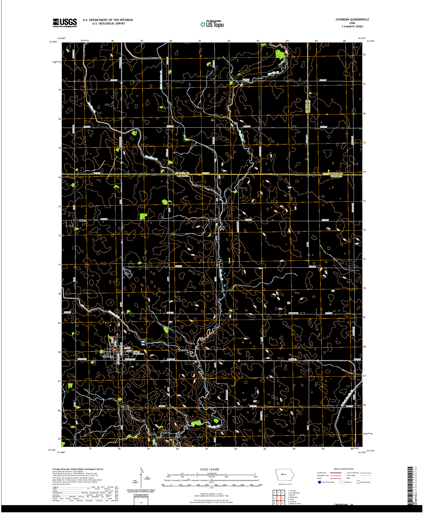 US TOPO 7.5-MINUTE MAP FOR CHURDAN, IA