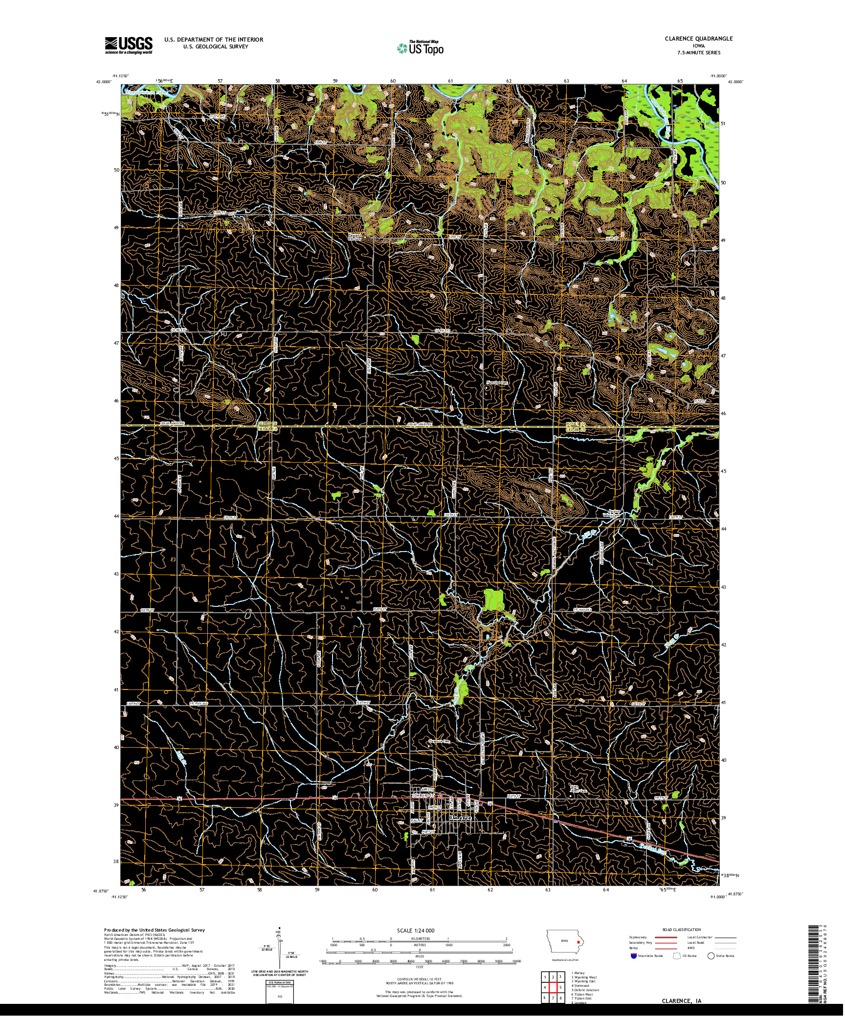 US TOPO 7.5-MINUTE MAP FOR CLARENCE, IA