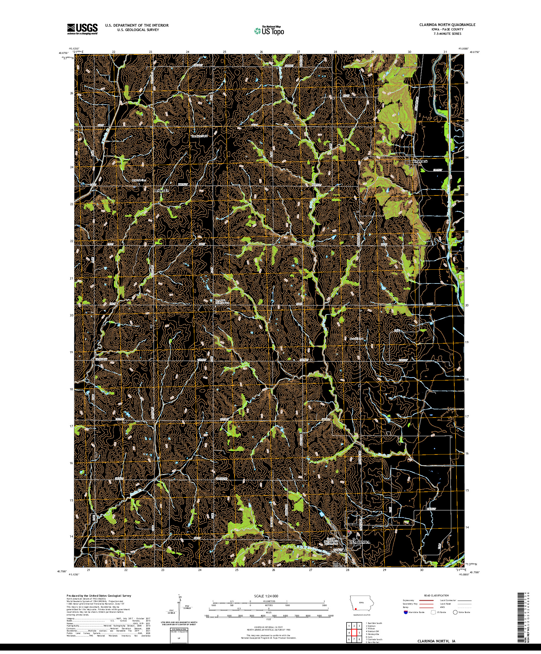 US TOPO 7.5-MINUTE MAP FOR CLARINDA NORTH, IA