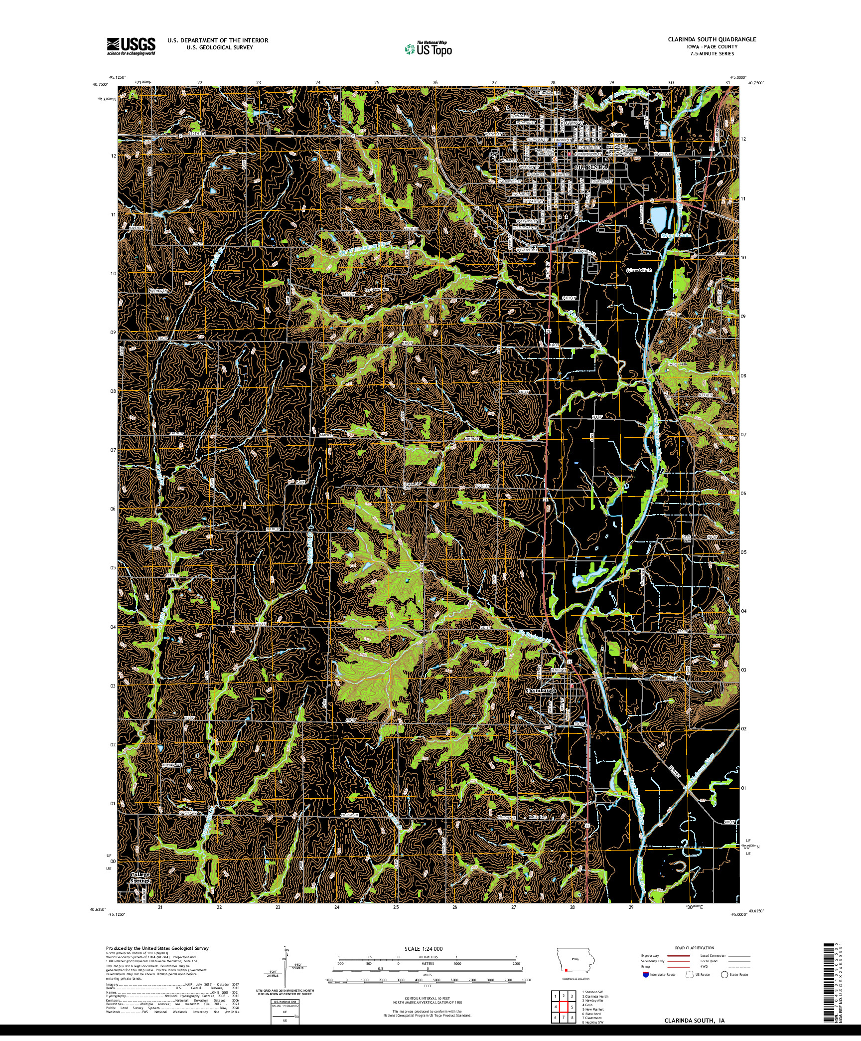 US TOPO 7.5-MINUTE MAP FOR CLARINDA SOUTH, IA