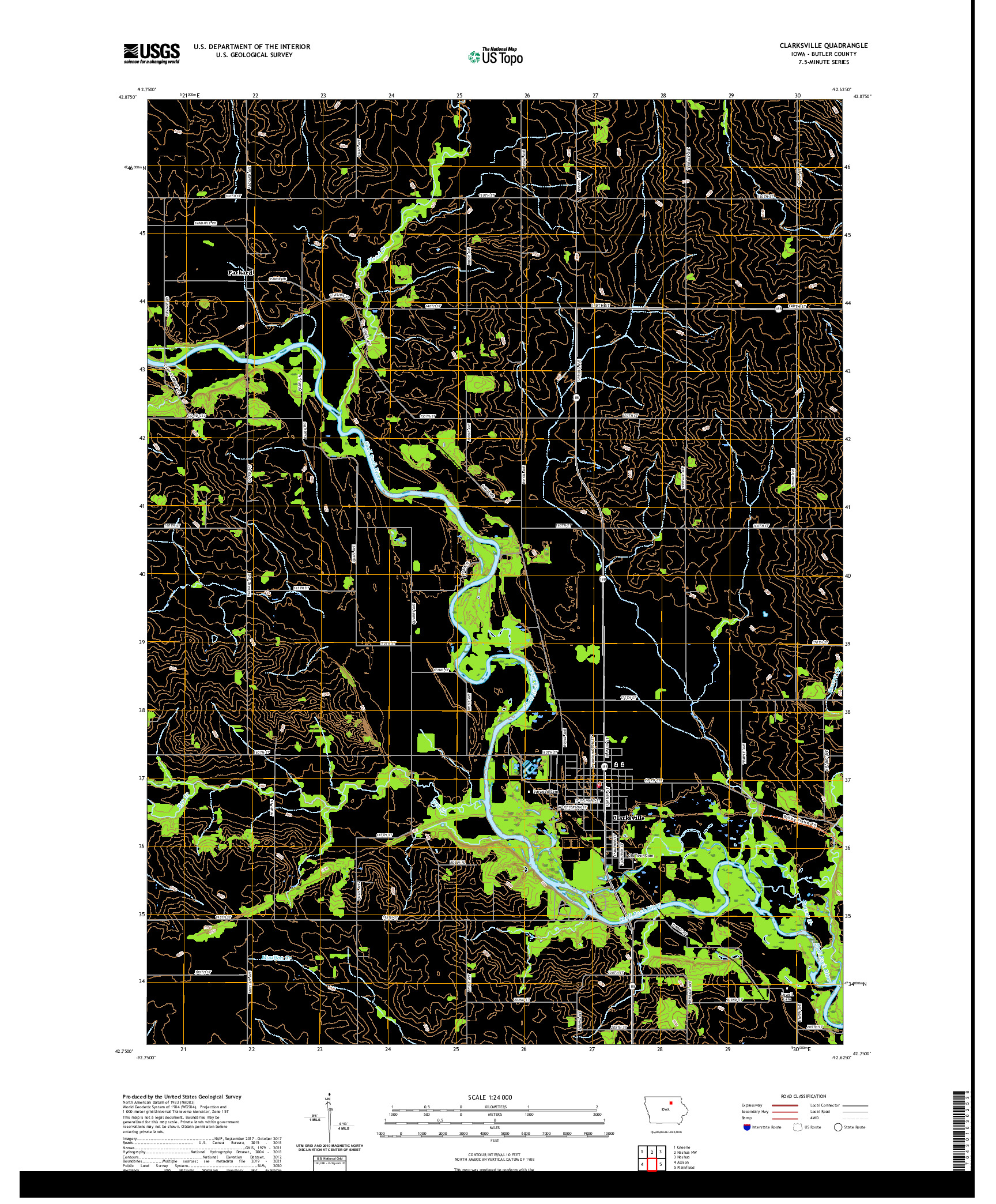 US TOPO 7.5-MINUTE MAP FOR CLARKSVILLE, IA
