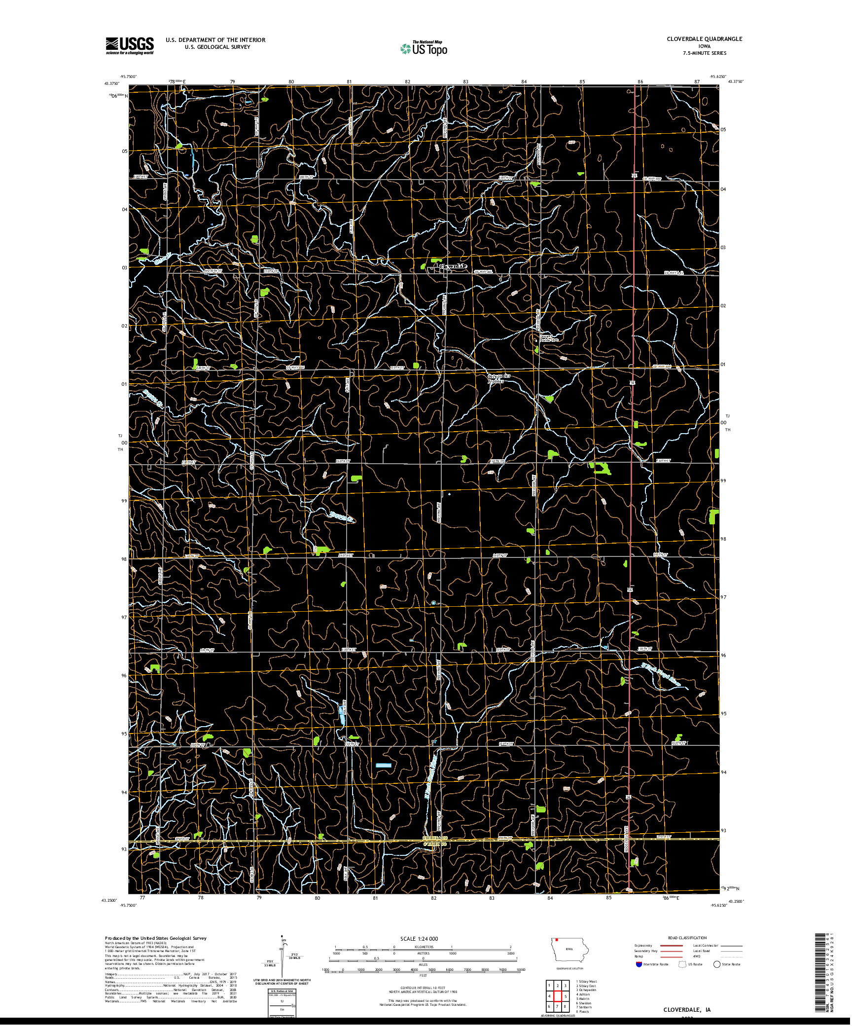 US TOPO 7.5-MINUTE MAP FOR CLOVERDALE, IA