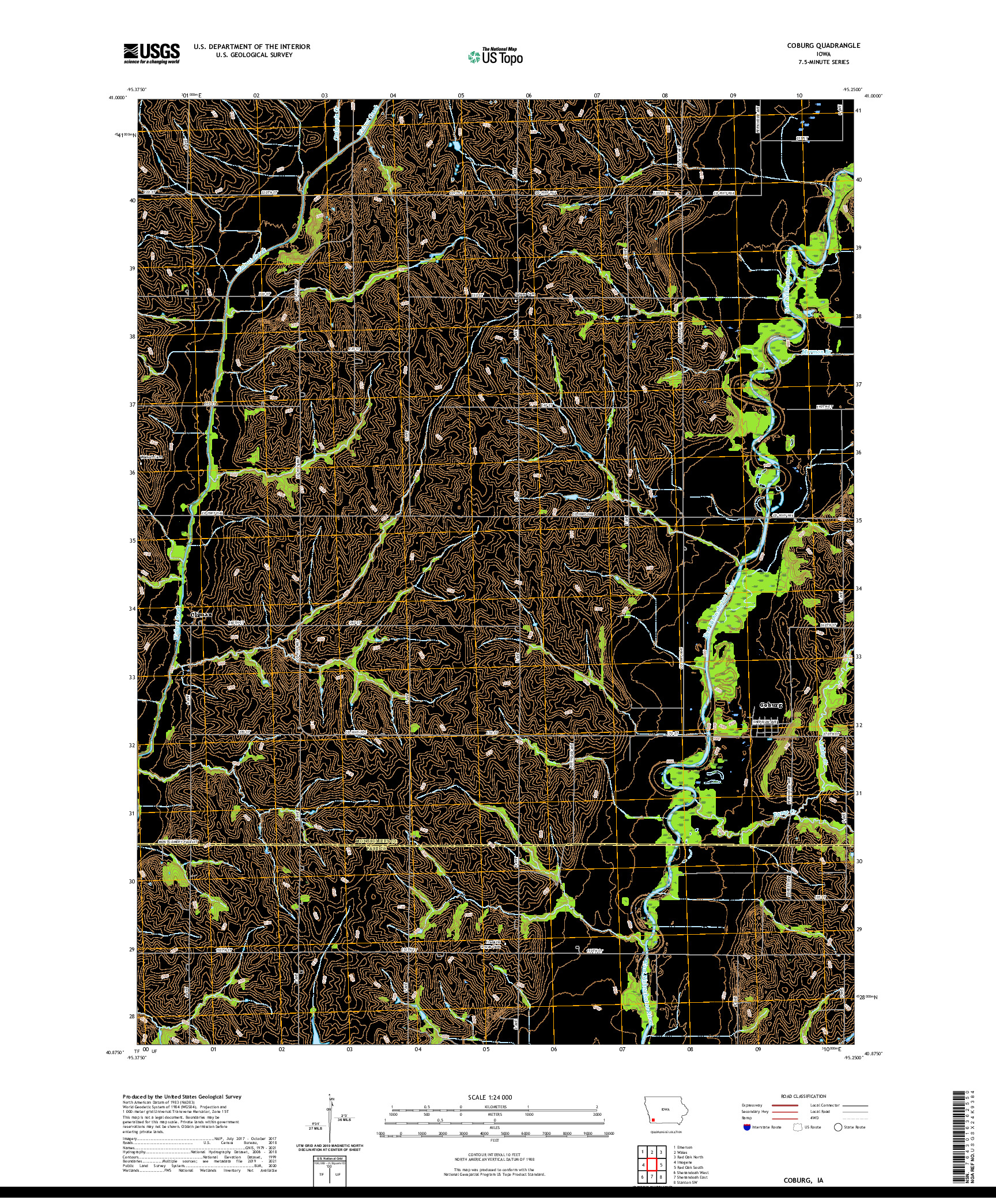 US TOPO 7.5-MINUTE MAP FOR COBURG, IA