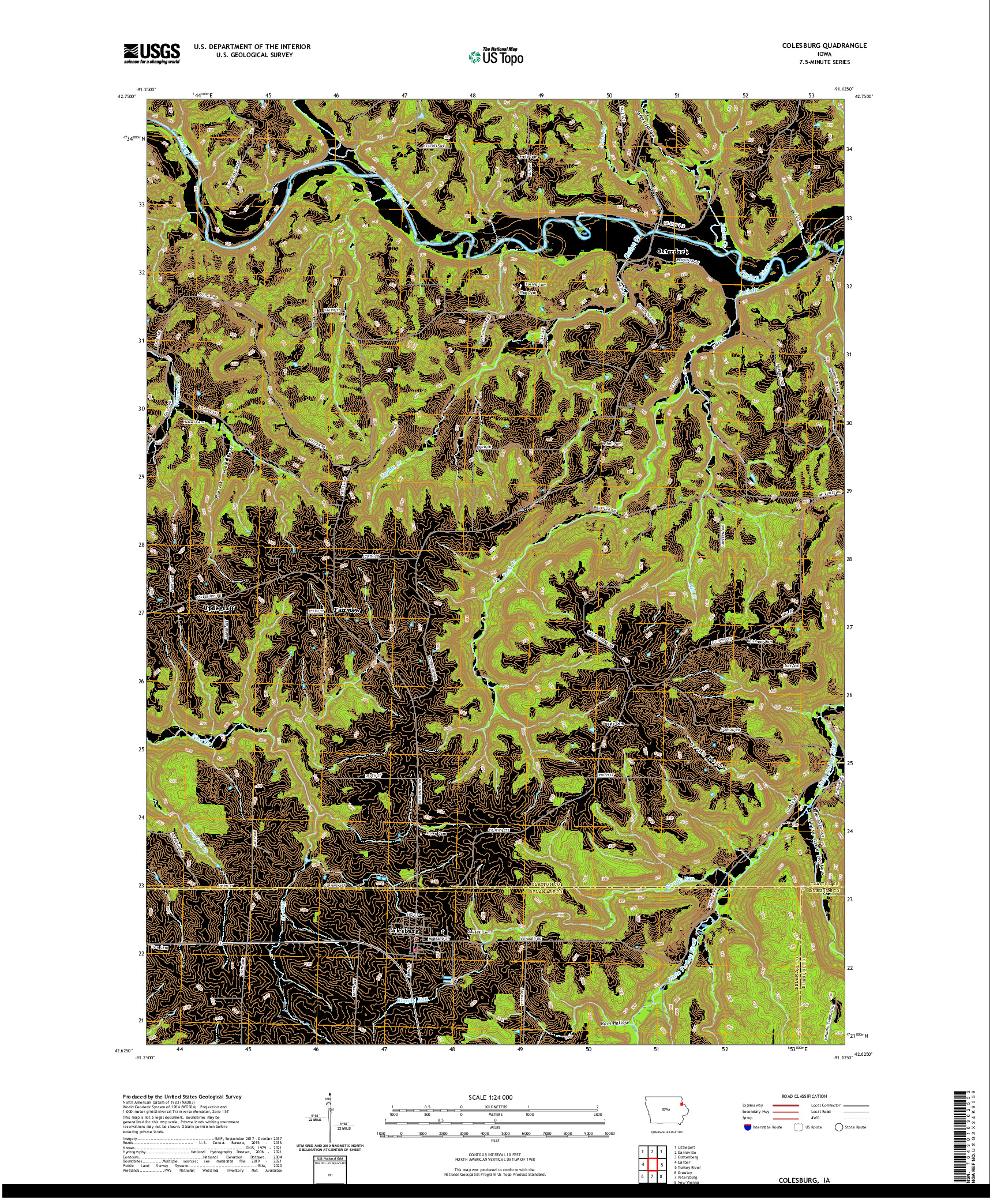 US TOPO 7.5-MINUTE MAP FOR COLESBURG, IA