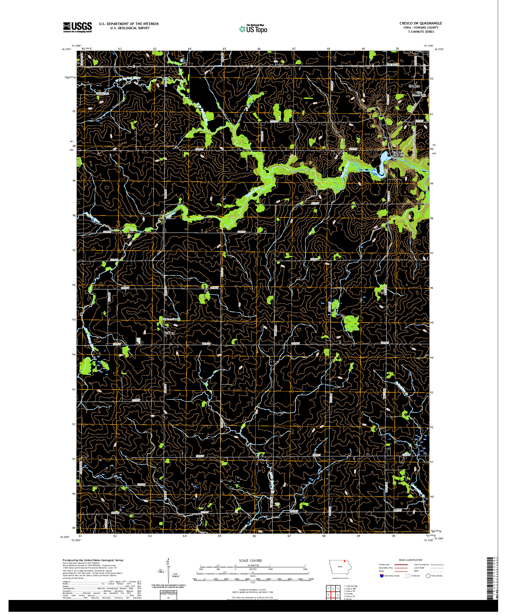 US TOPO 7.5-MINUTE MAP FOR CRESCO SW, IA