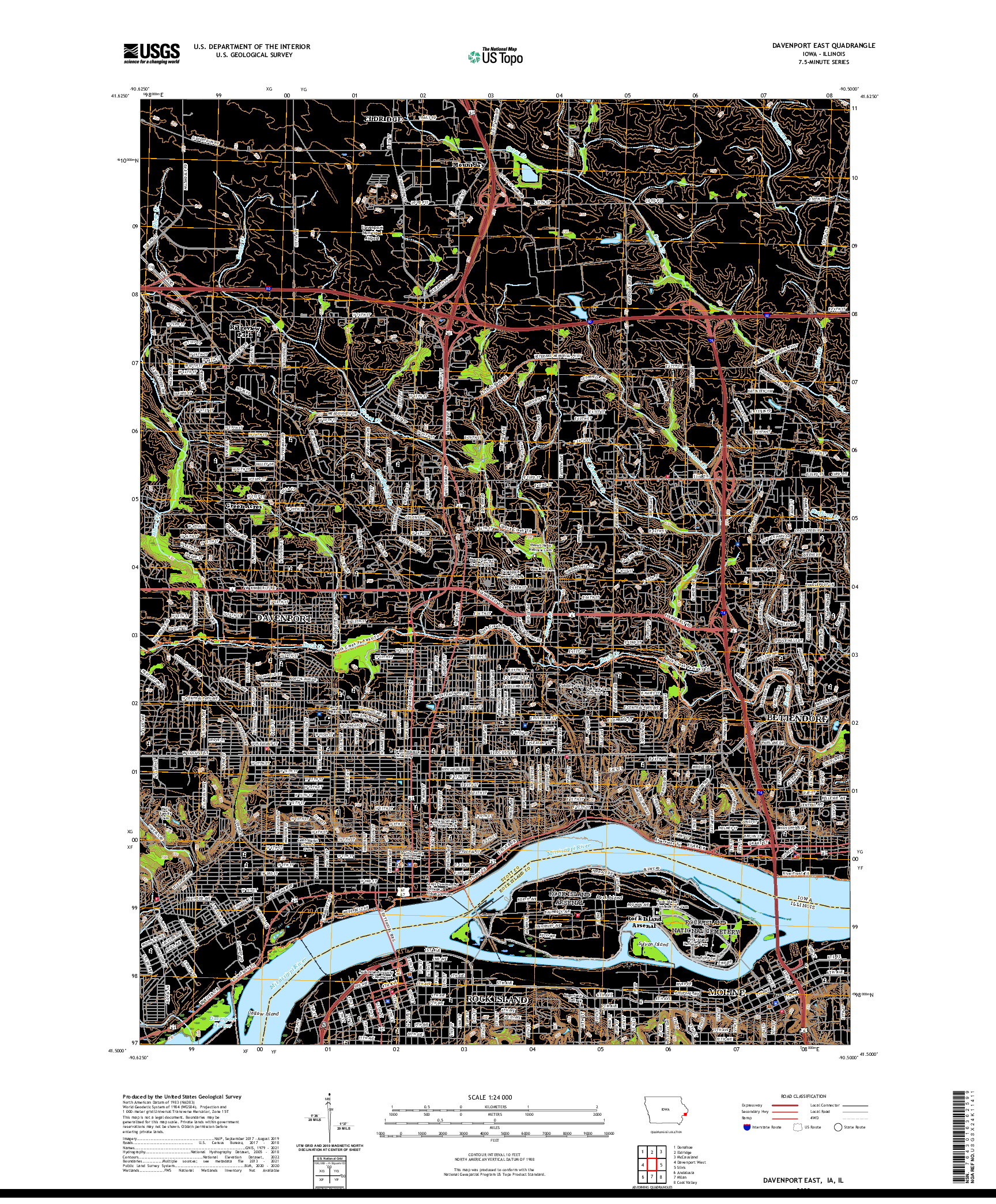 US TOPO 7.5-MINUTE MAP FOR DAVENPORT EAST, IA,IL