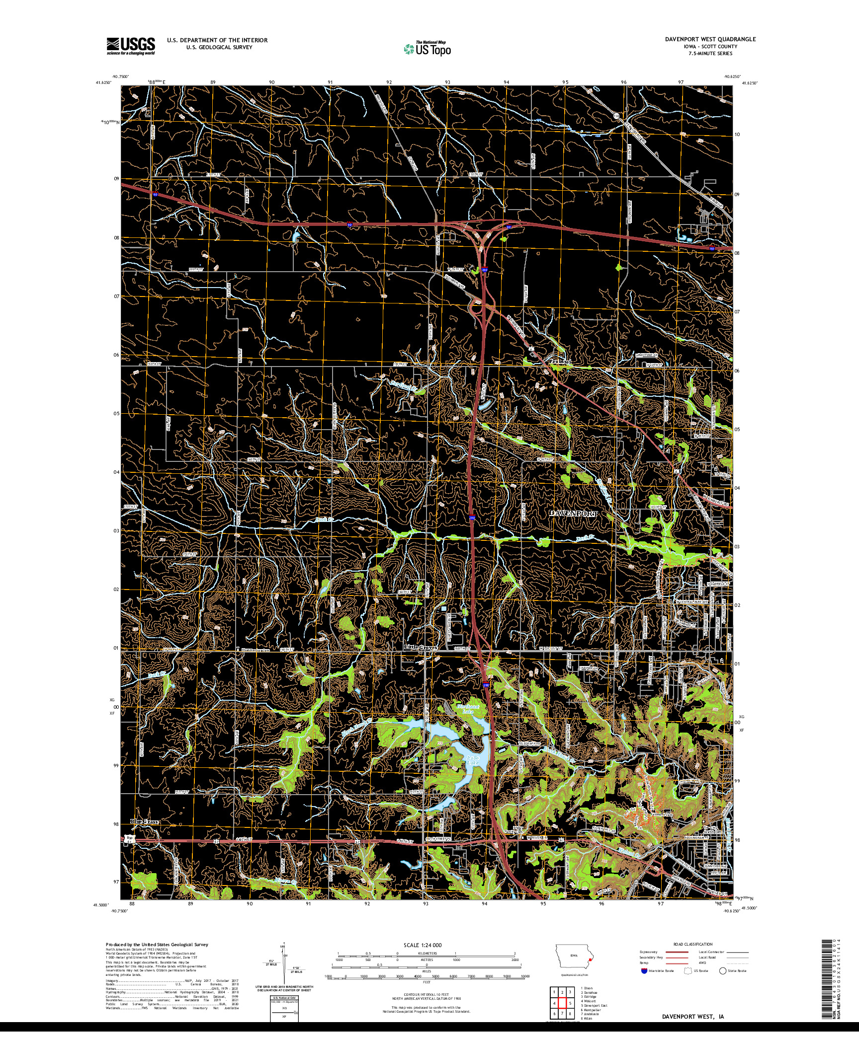 US TOPO 7.5-MINUTE MAP FOR DAVENPORT WEST, IA