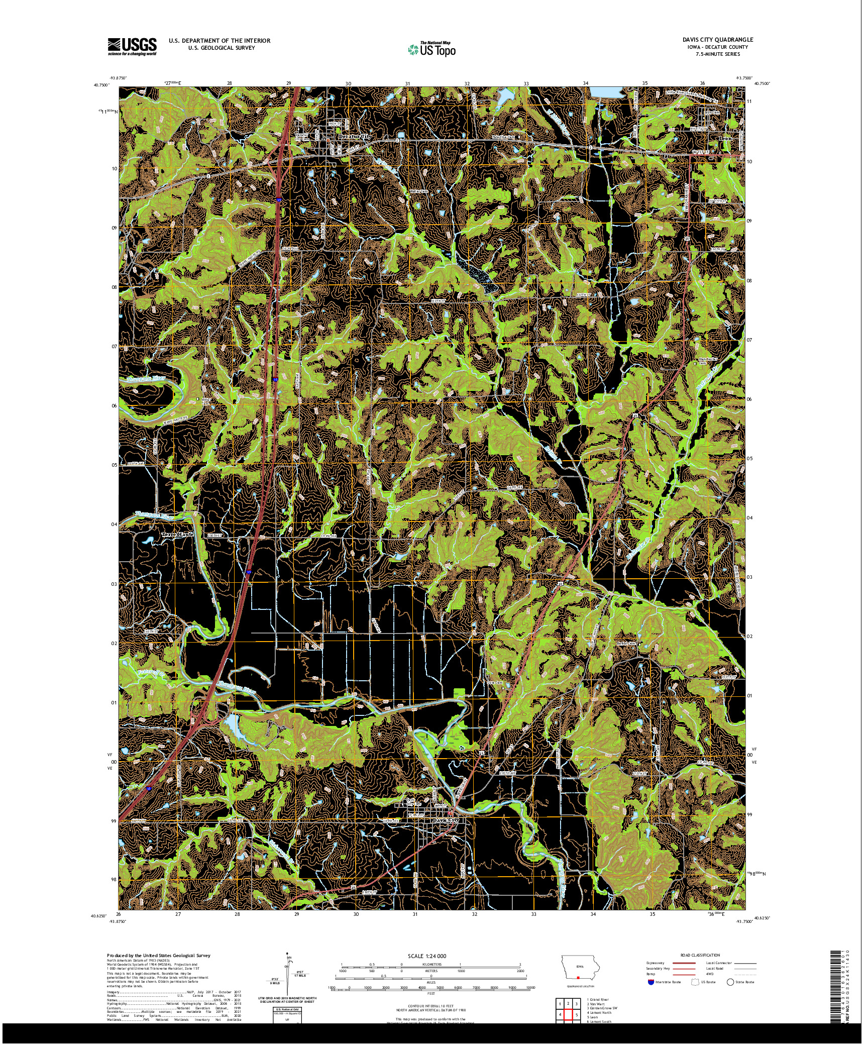 US TOPO 7.5-MINUTE MAP FOR DAVIS CITY, IA