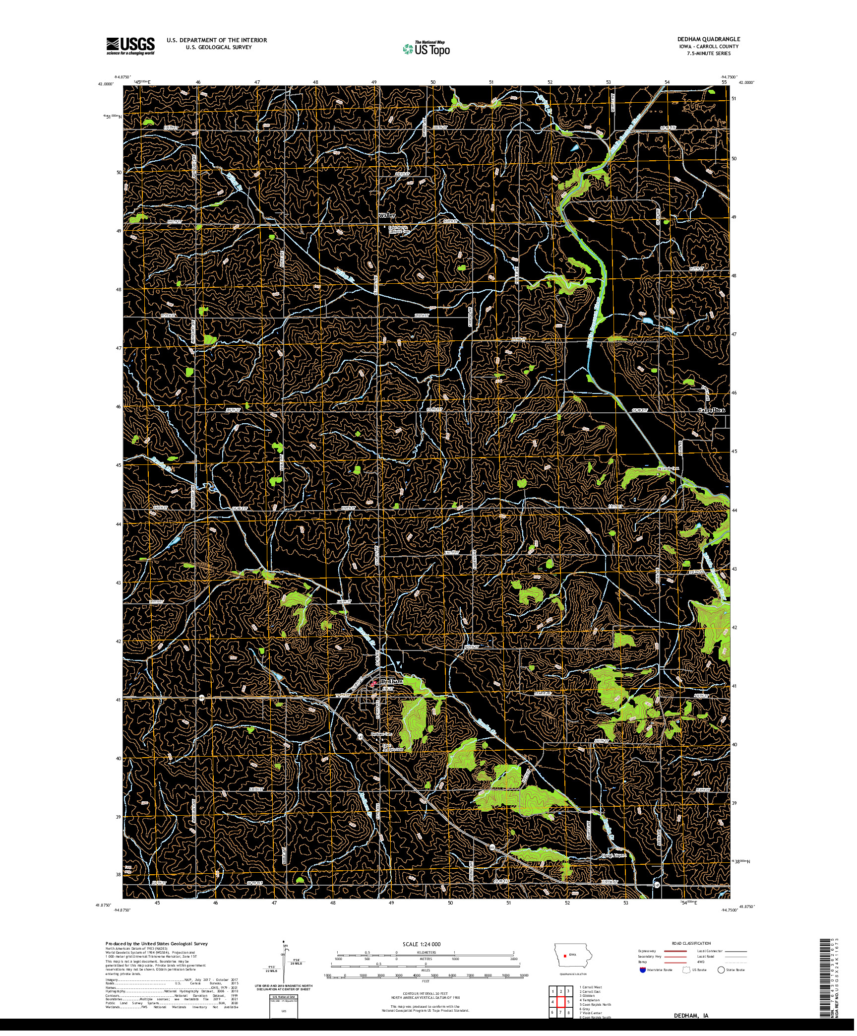 US TOPO 7.5-MINUTE MAP FOR DEDHAM, IA