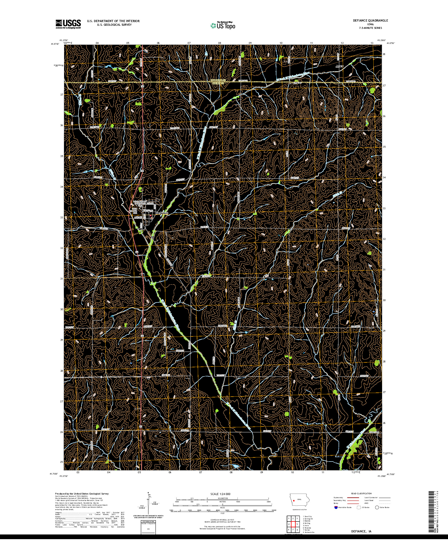 US TOPO 7.5-MINUTE MAP FOR DEFIANCE, IA