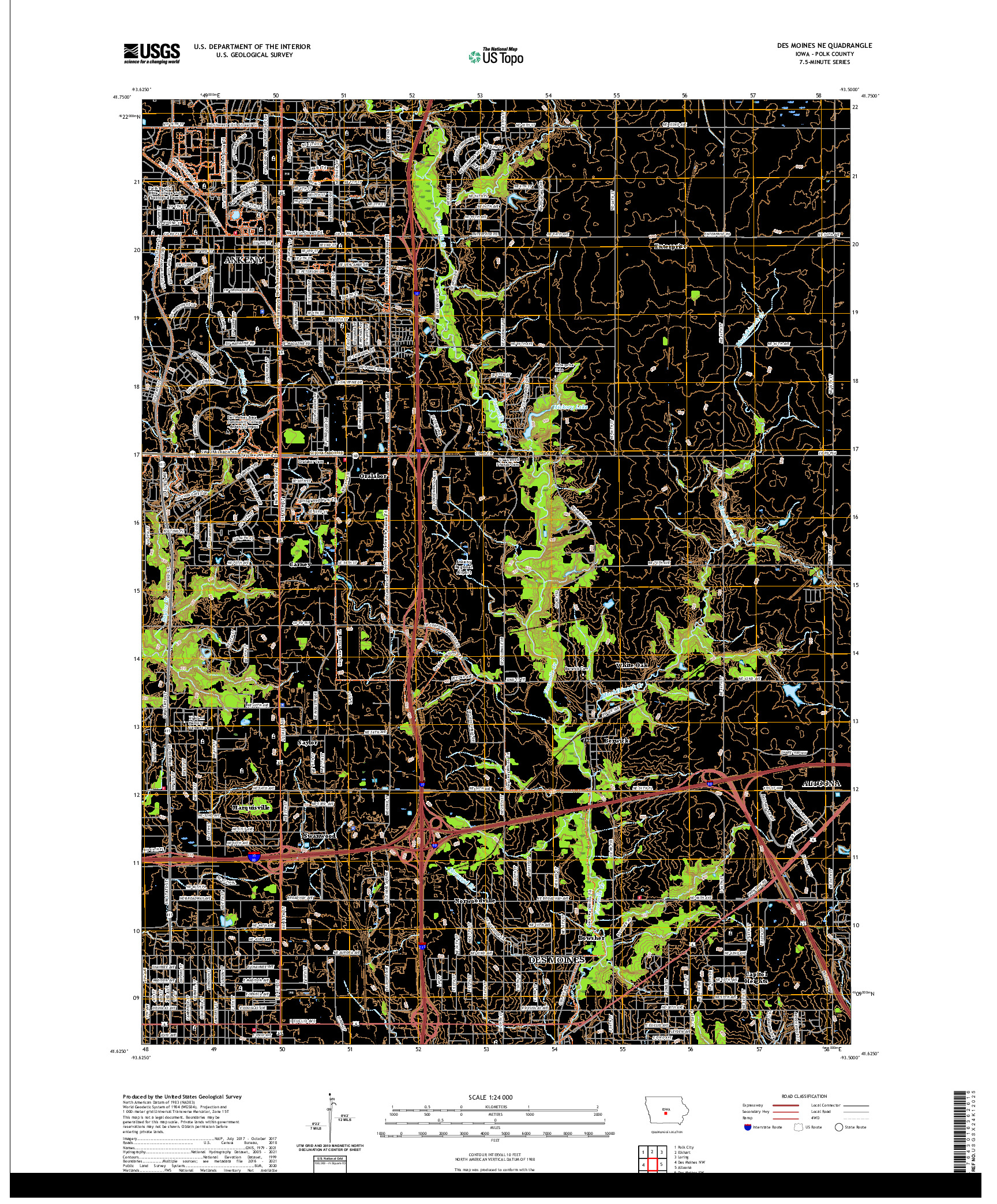 US TOPO 7.5-MINUTE MAP FOR DES MOINES NE, IA