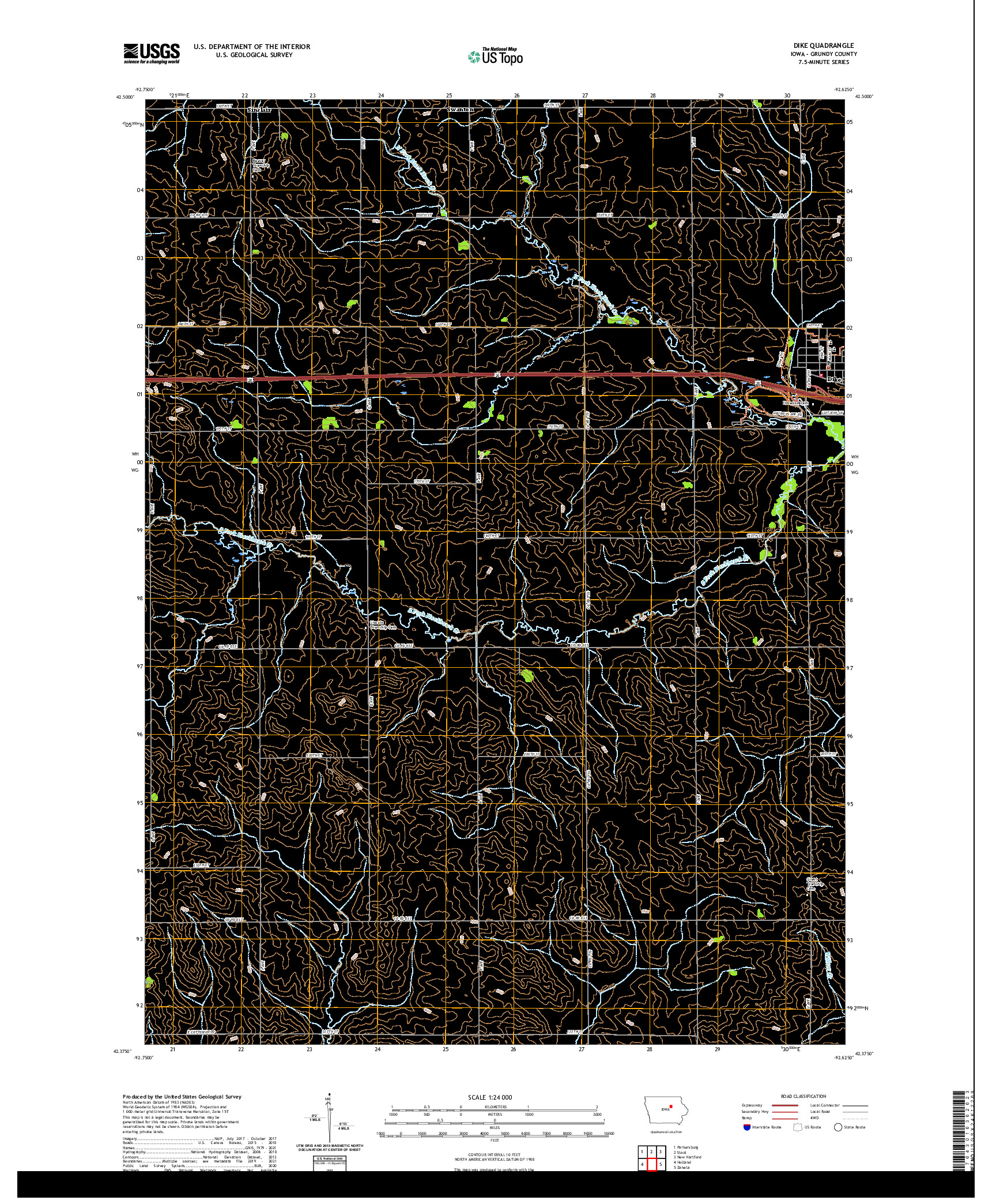 US TOPO 7.5-MINUTE MAP FOR DIKE, IA