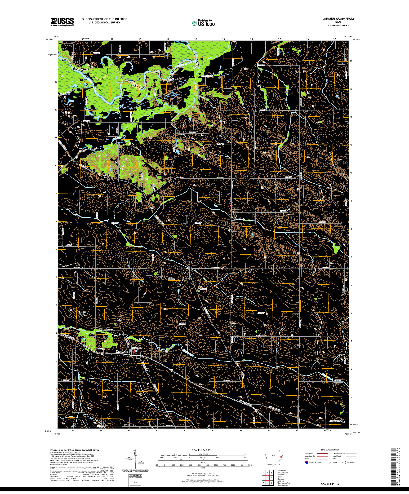 US TOPO 7.5-MINUTE MAP FOR DONAHUE, IA