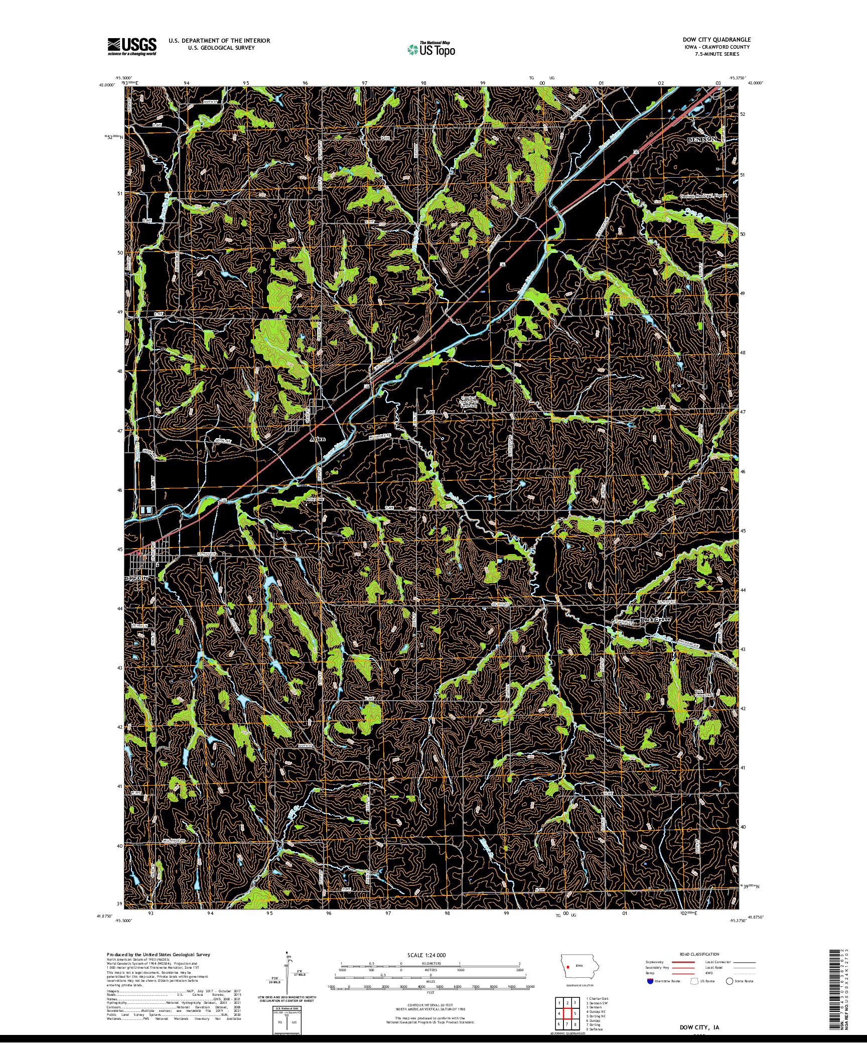 US TOPO 7.5-MINUTE MAP FOR DOW CITY, IA
