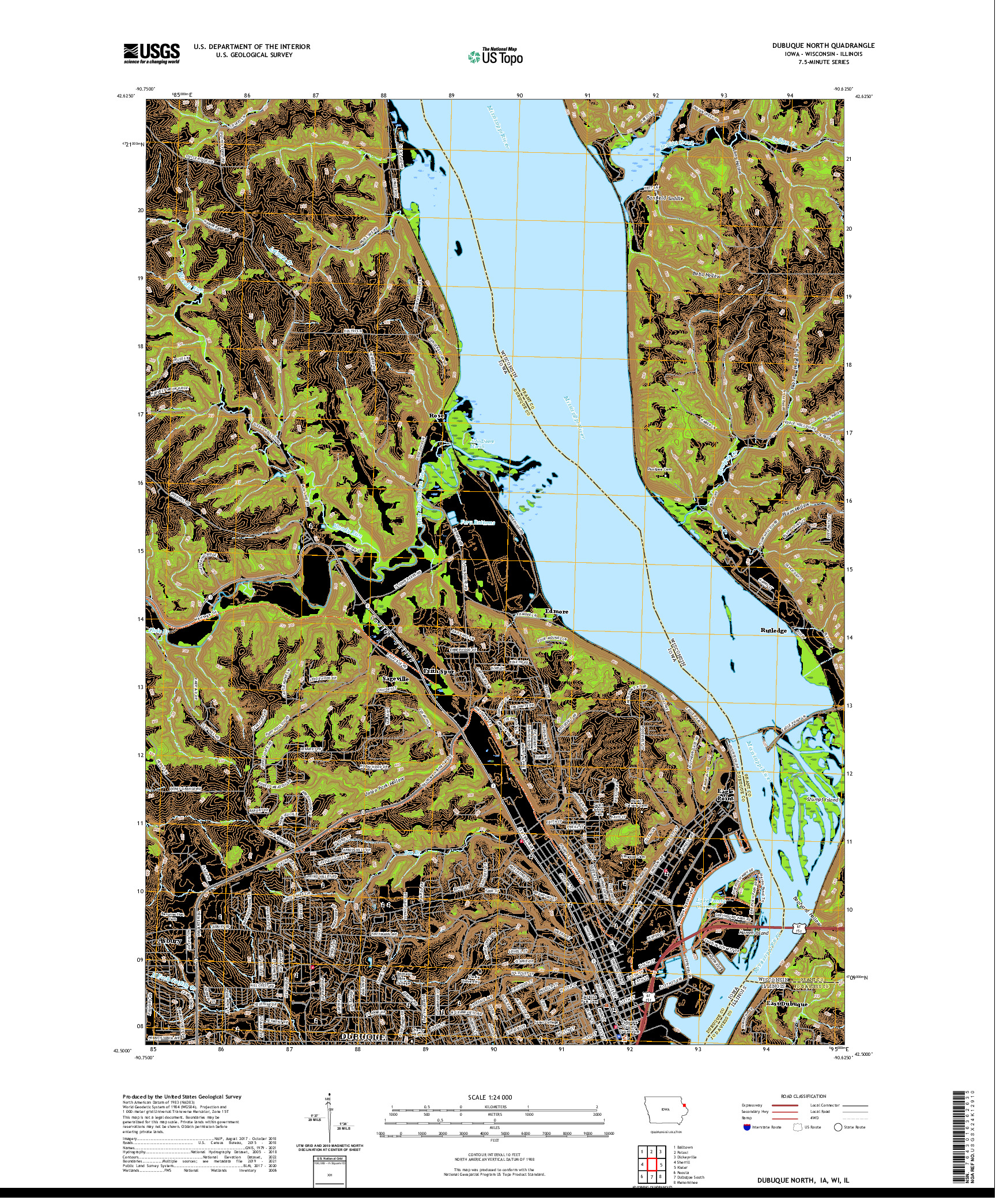 US TOPO 7.5-MINUTE MAP FOR DUBUQUE NORTH, IA,WI,IL