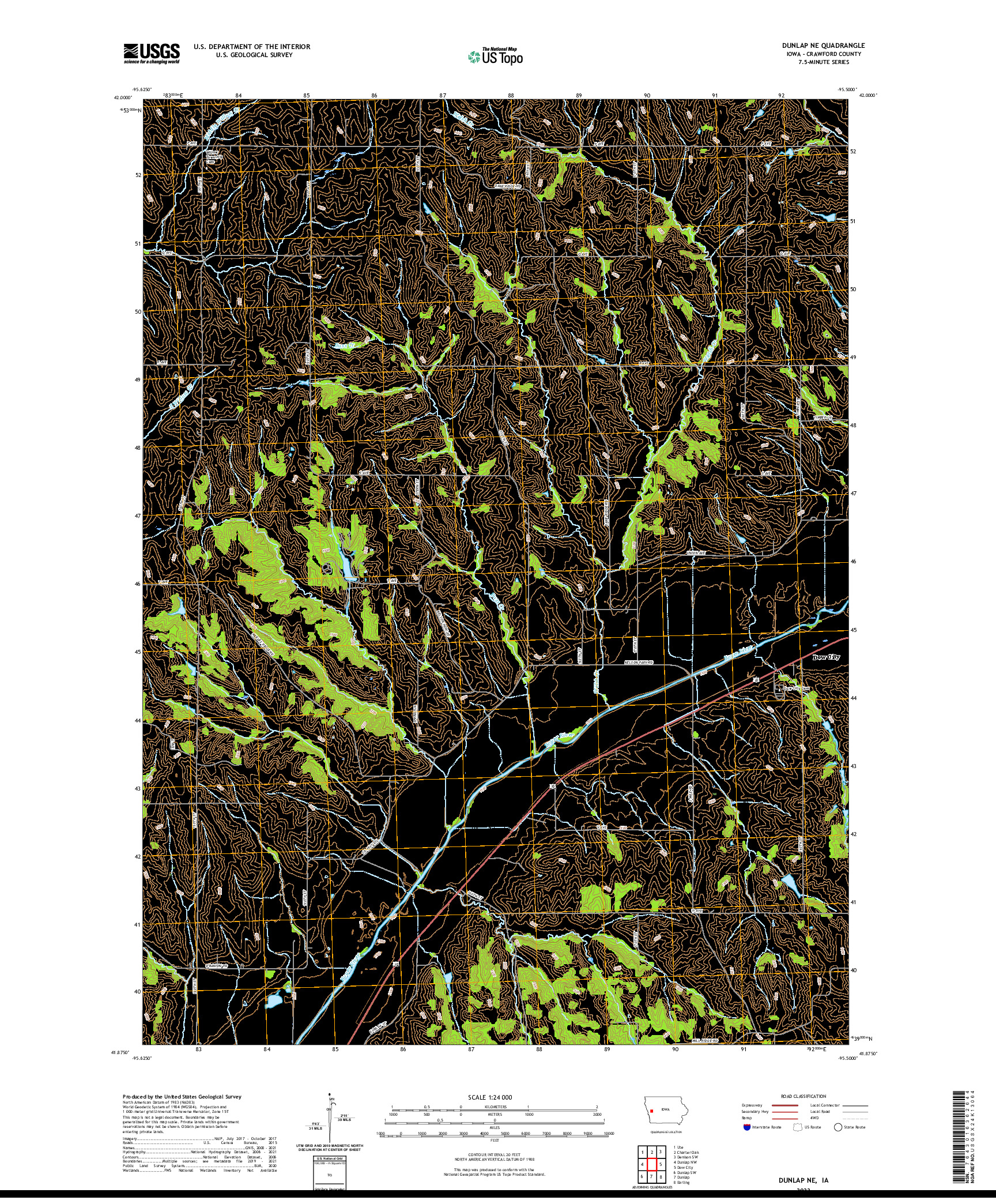 US TOPO 7.5-MINUTE MAP FOR DUNLAP NE, IA