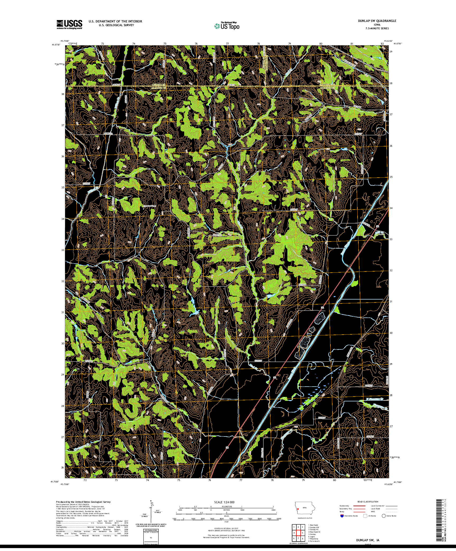 US TOPO 7.5-MINUTE MAP FOR DUNLAP SW, IA