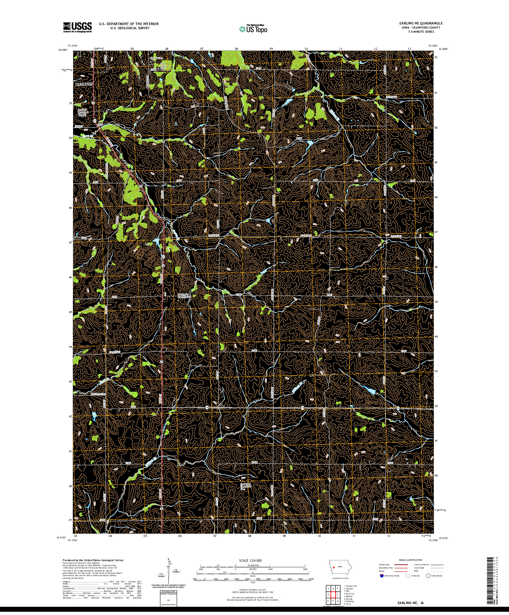 US TOPO 7.5-MINUTE MAP FOR EARLING NE, IA