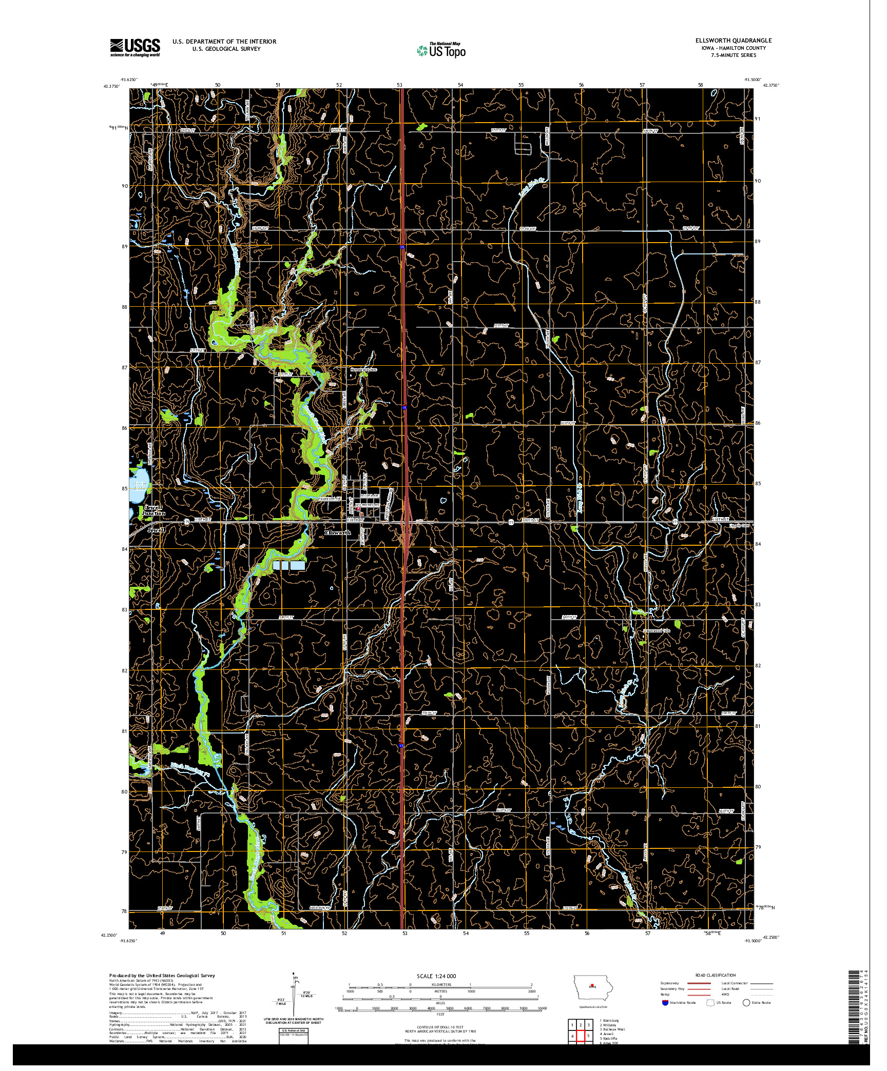 US TOPO 7.5-MINUTE MAP FOR ELLSWORTH, IA