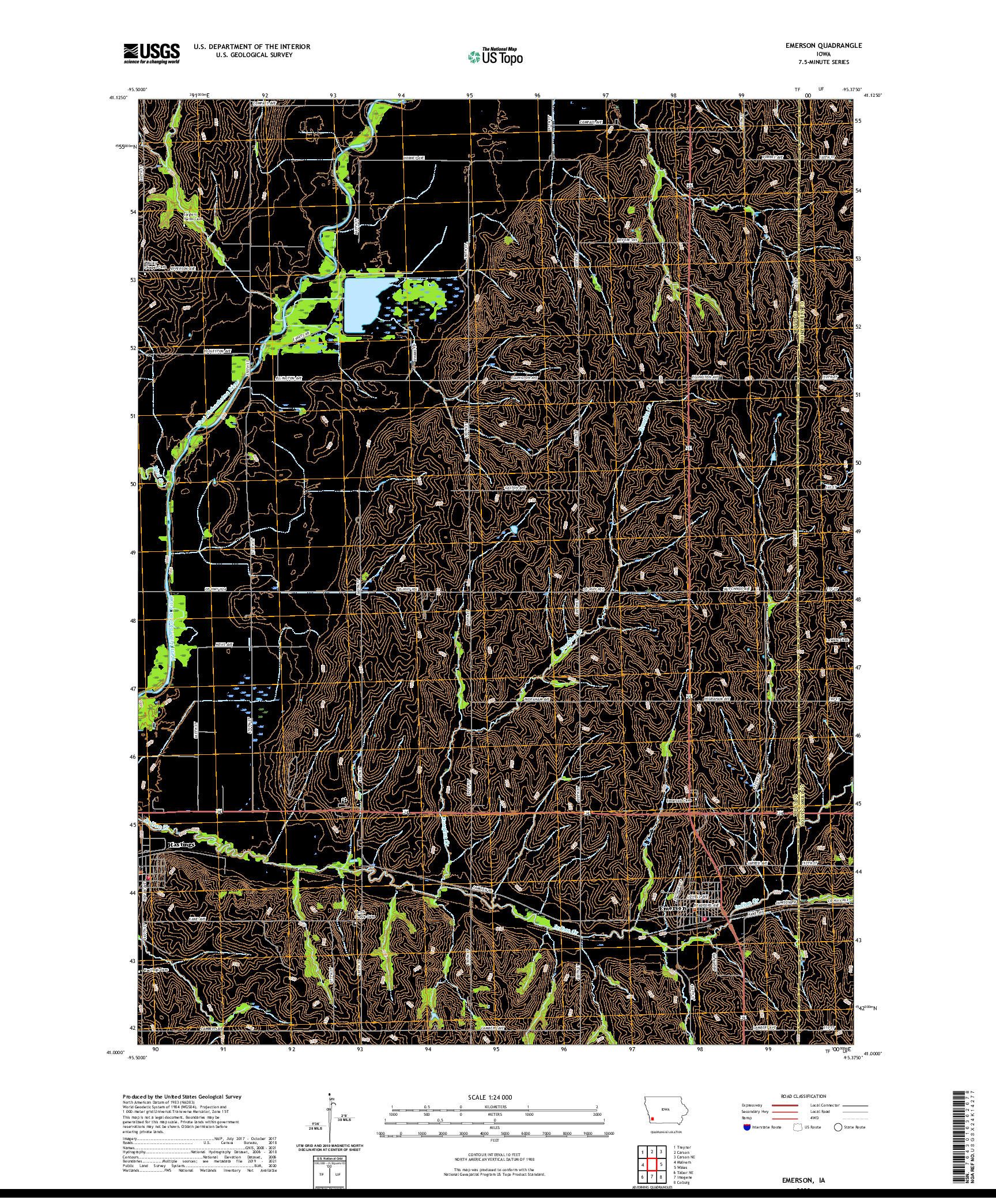 US TOPO 7.5-MINUTE MAP FOR EMERSON, IA