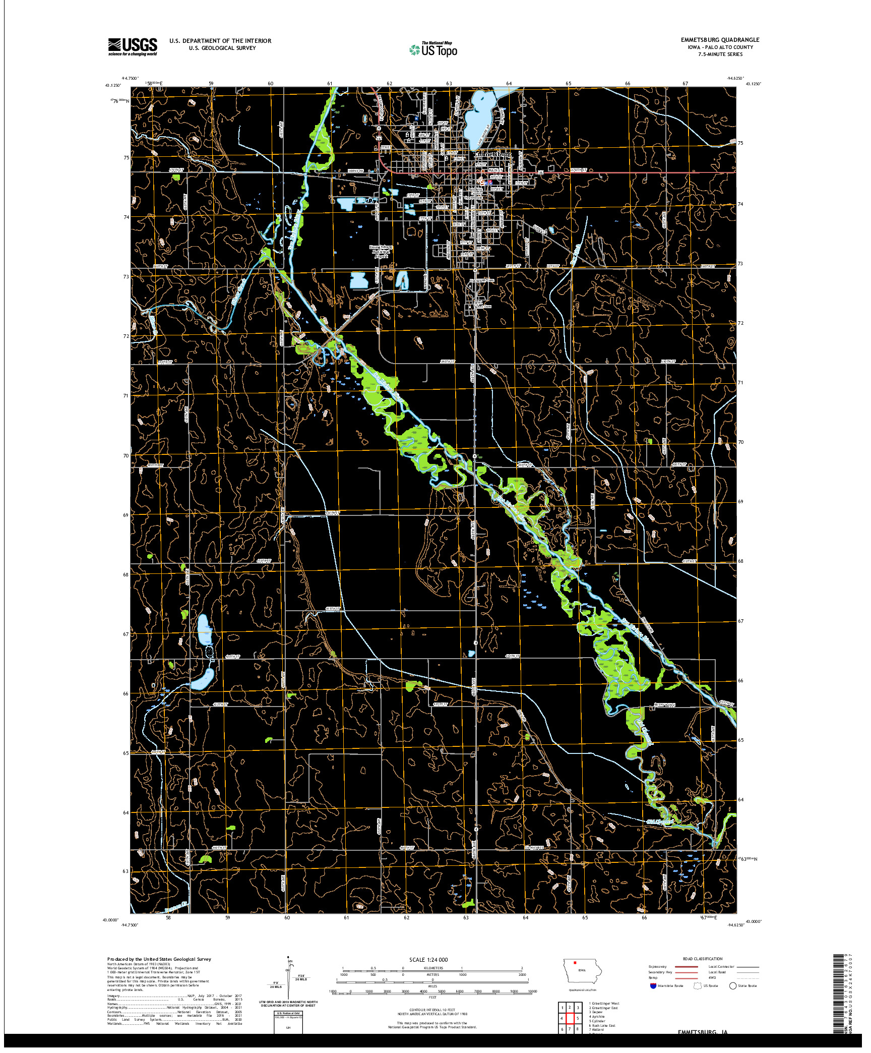 US TOPO 7.5-MINUTE MAP FOR EMMETSBURG, IA