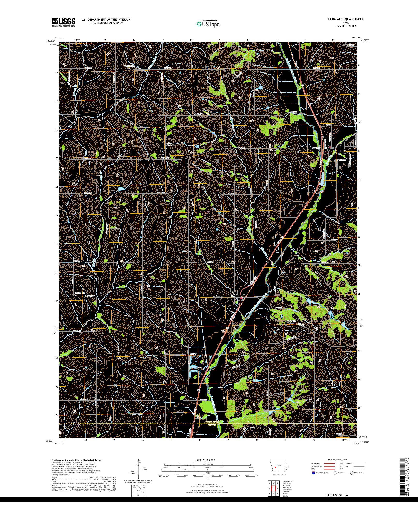 US TOPO 7.5-MINUTE MAP FOR EXIRA WEST, IA