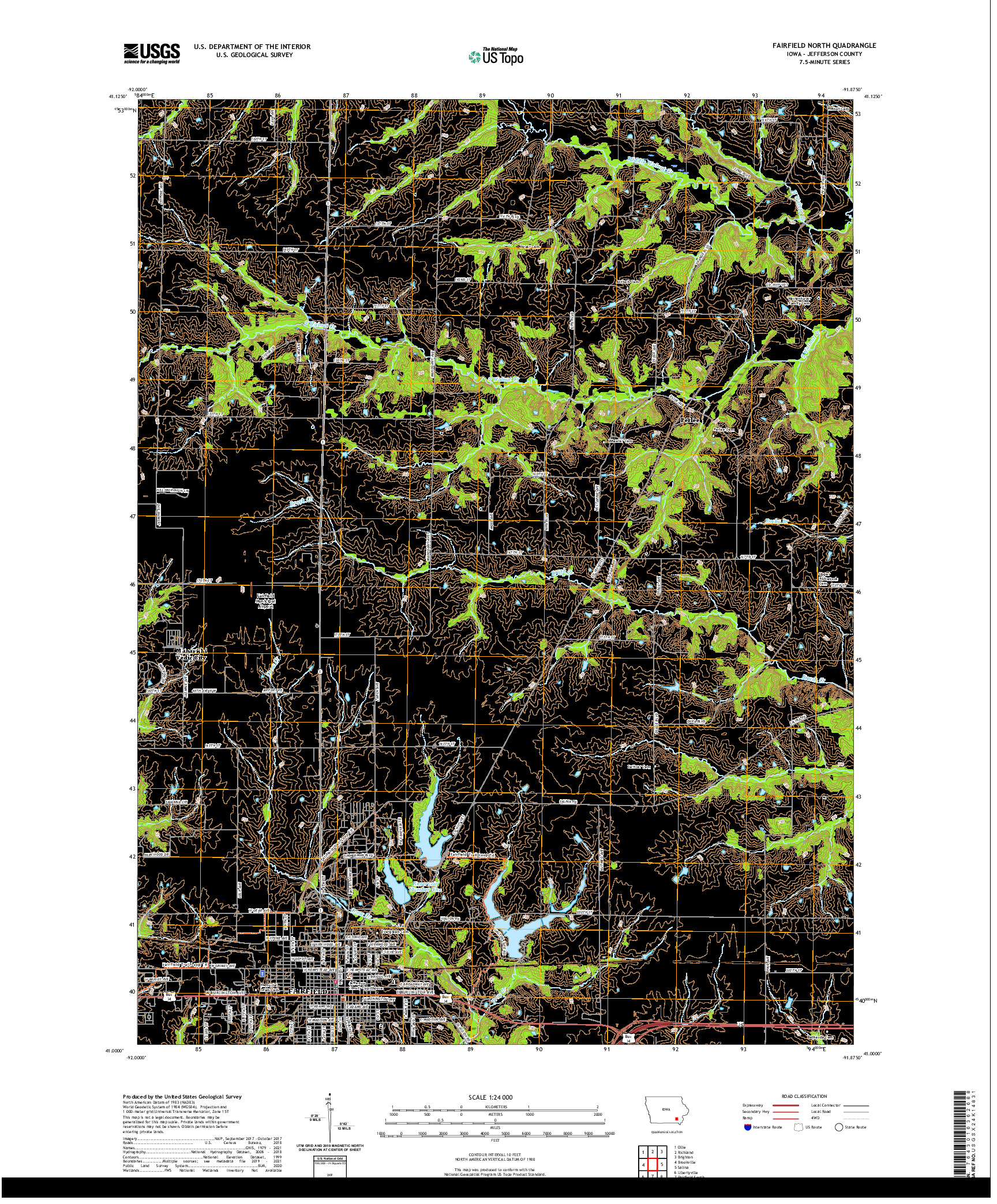 US TOPO 7.5-MINUTE MAP FOR FAIRFIELD NORTH, IA