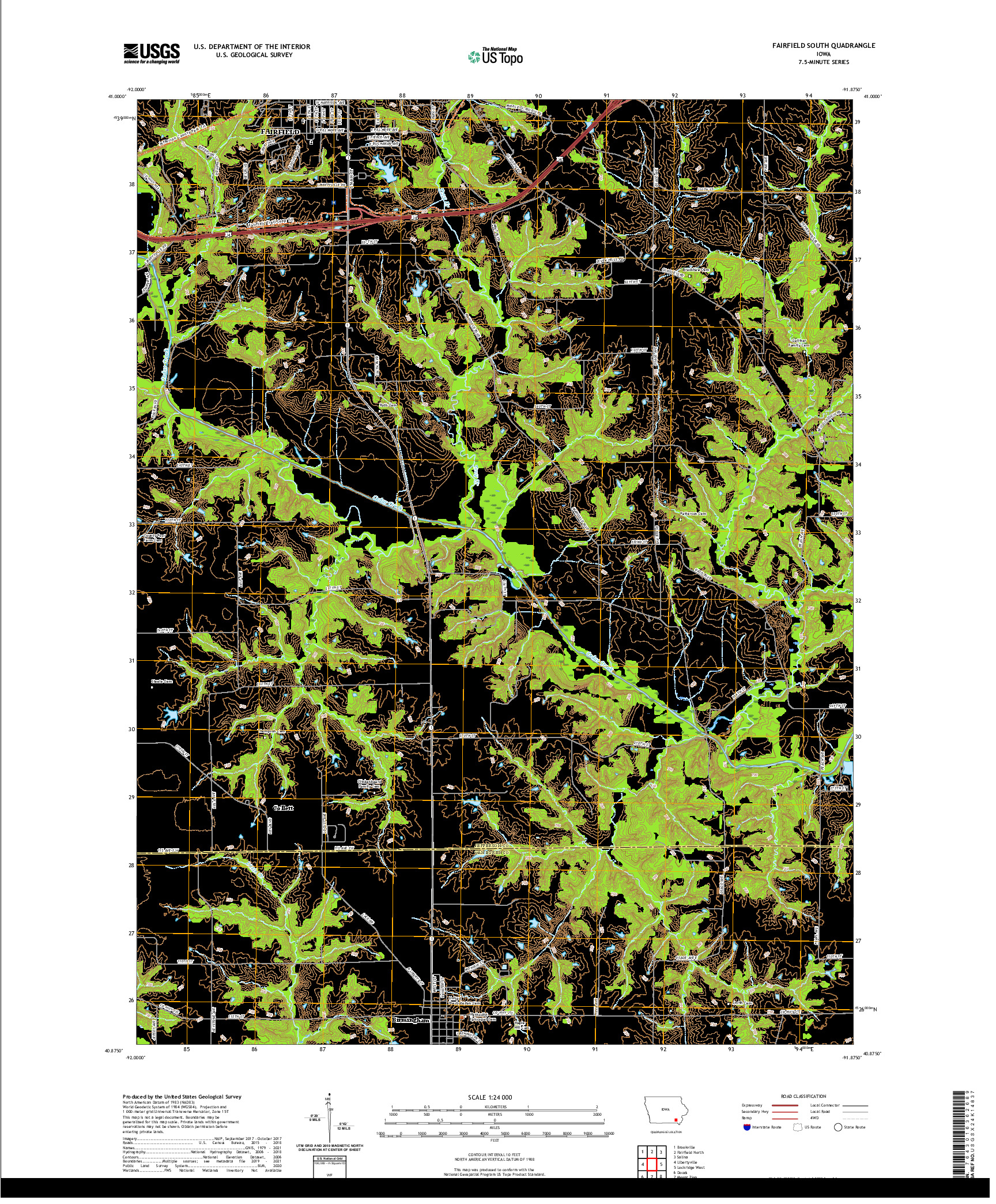 US TOPO 7.5-MINUTE MAP FOR FAIRFIELD SOUTH, IA