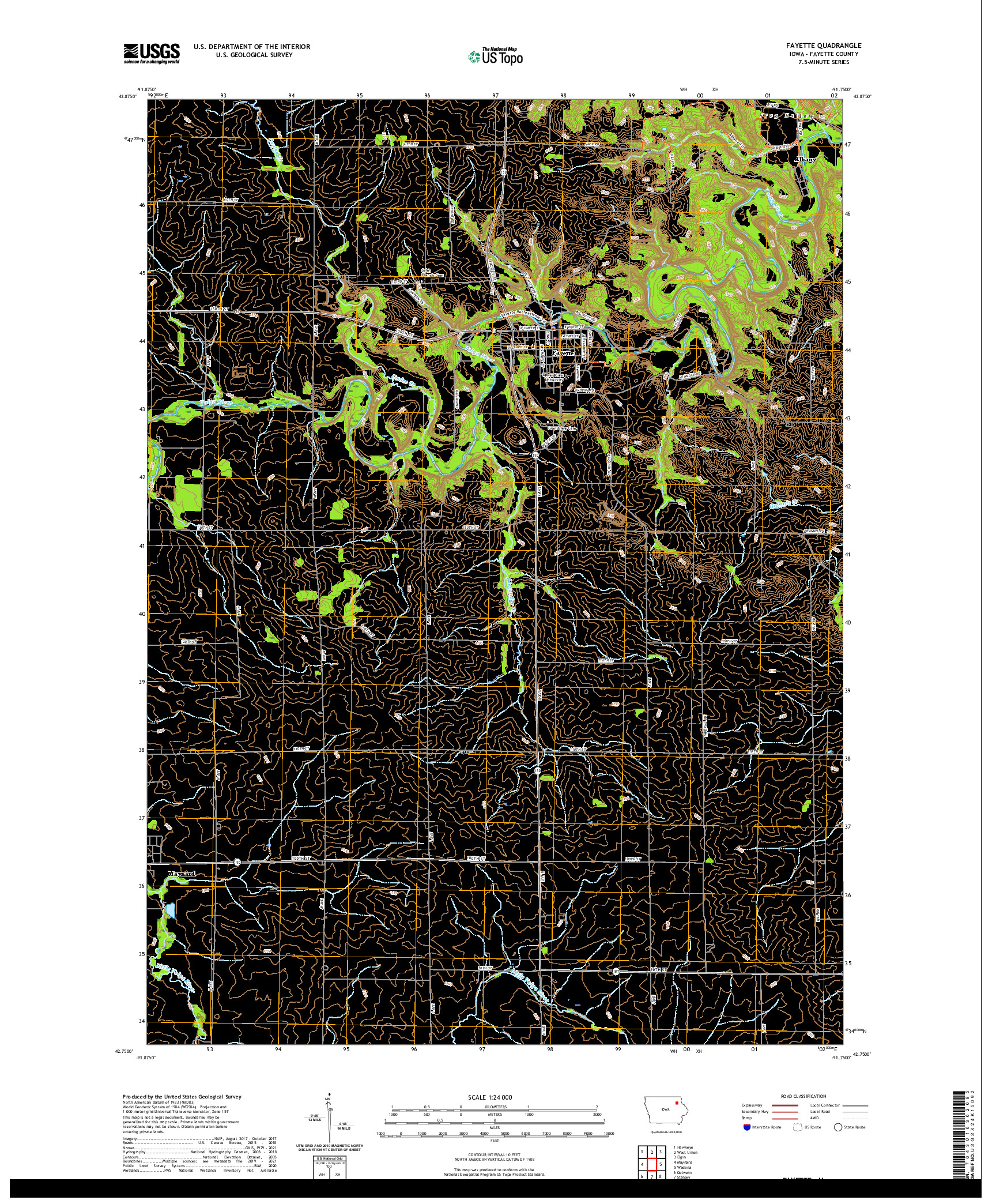 US TOPO 7.5-MINUTE MAP FOR FAYETTE, IA