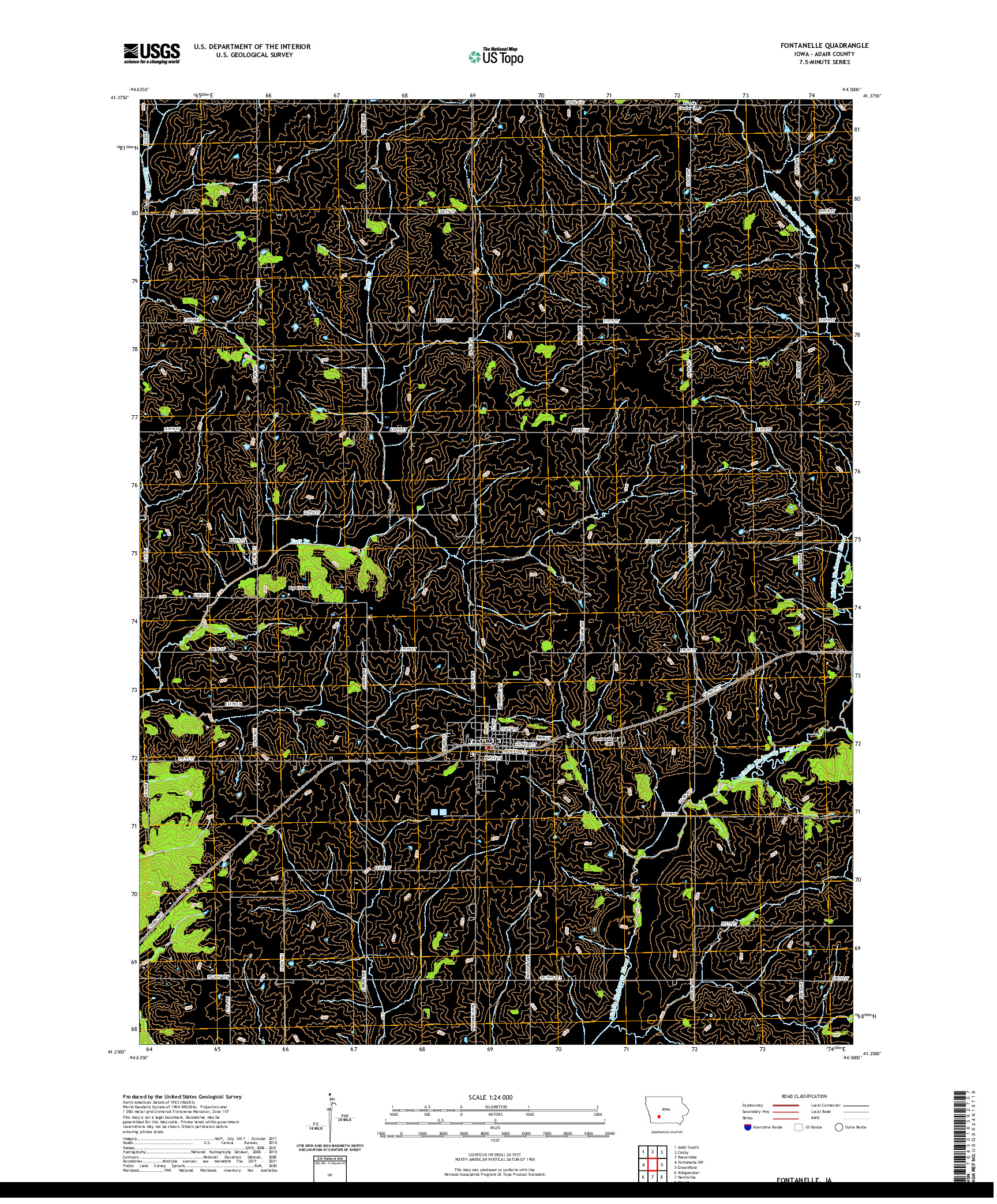 US TOPO 7.5-MINUTE MAP FOR FONTANELLE, IA