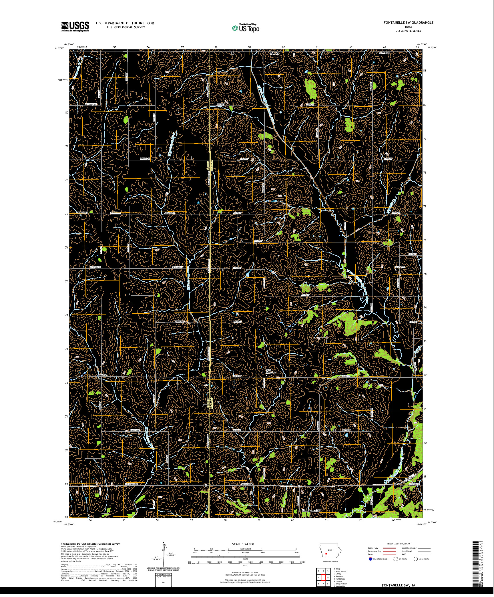 US TOPO 7.5-MINUTE MAP FOR FONTANELLE SW, IA