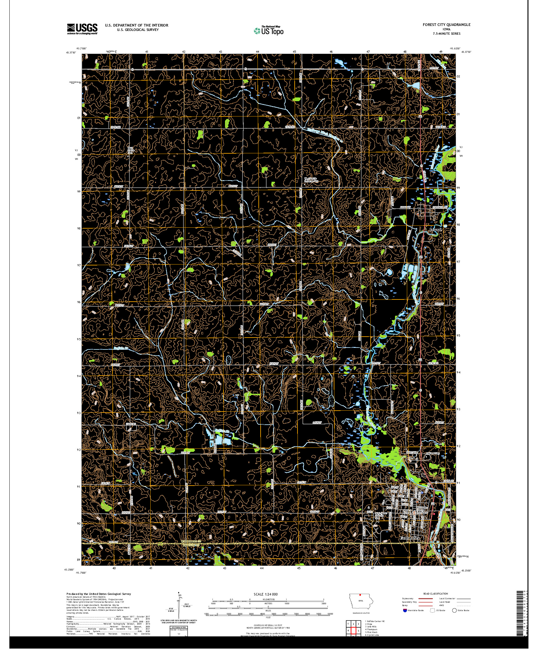 US TOPO 7.5-MINUTE MAP FOR FOREST CITY, IA