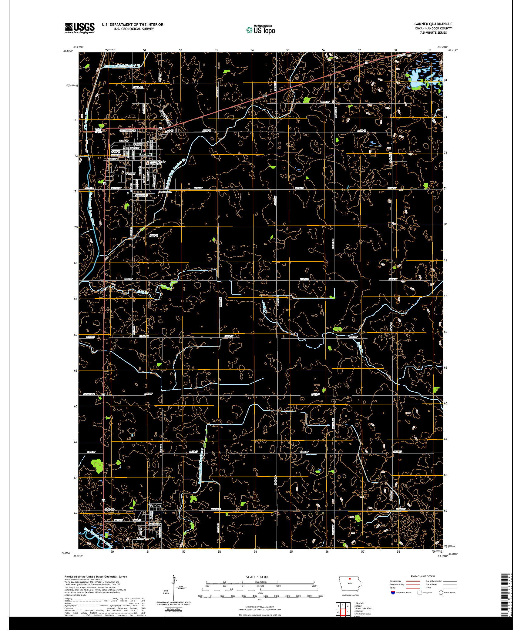 US TOPO 7.5-MINUTE MAP FOR GARNER, IA