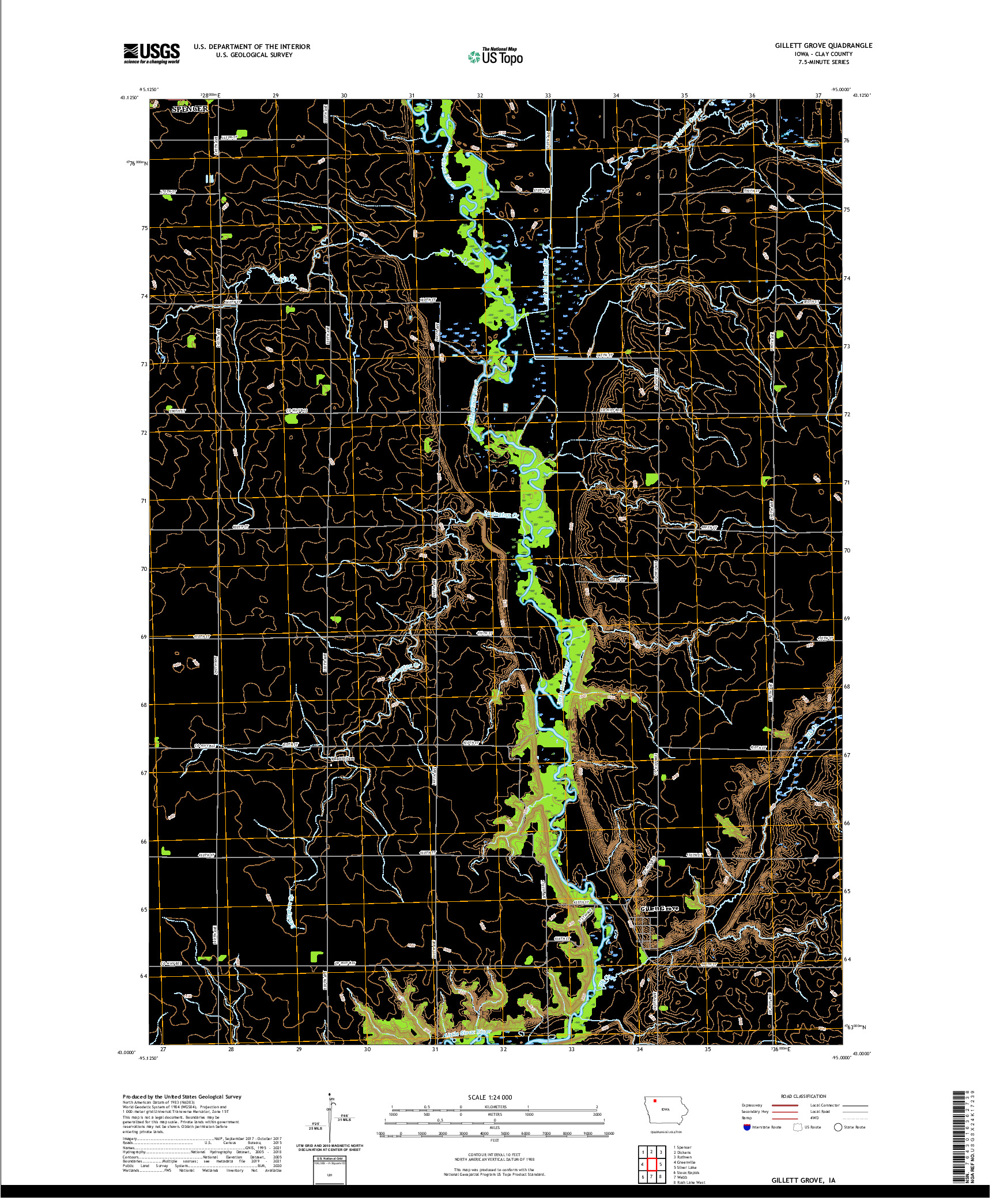 US TOPO 7.5-MINUTE MAP FOR GILLETT GROVE, IA