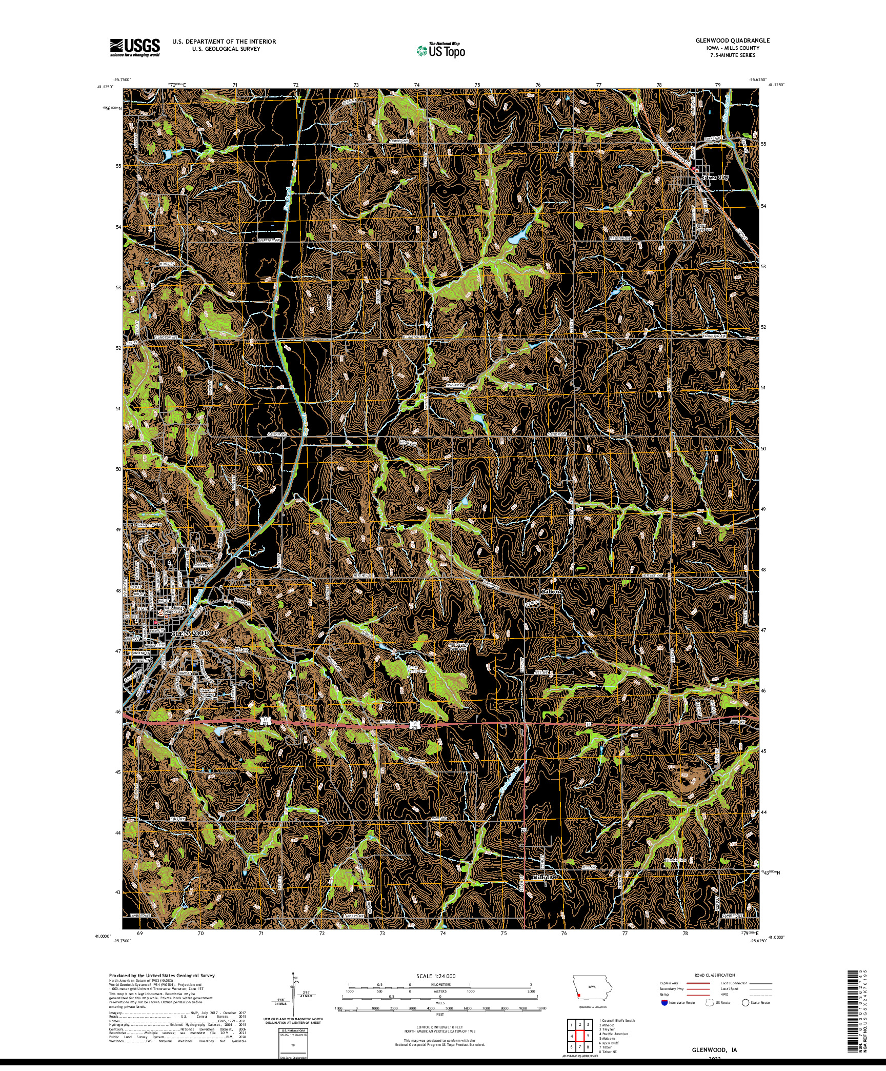 US TOPO 7.5-MINUTE MAP FOR GLENWOOD, IA