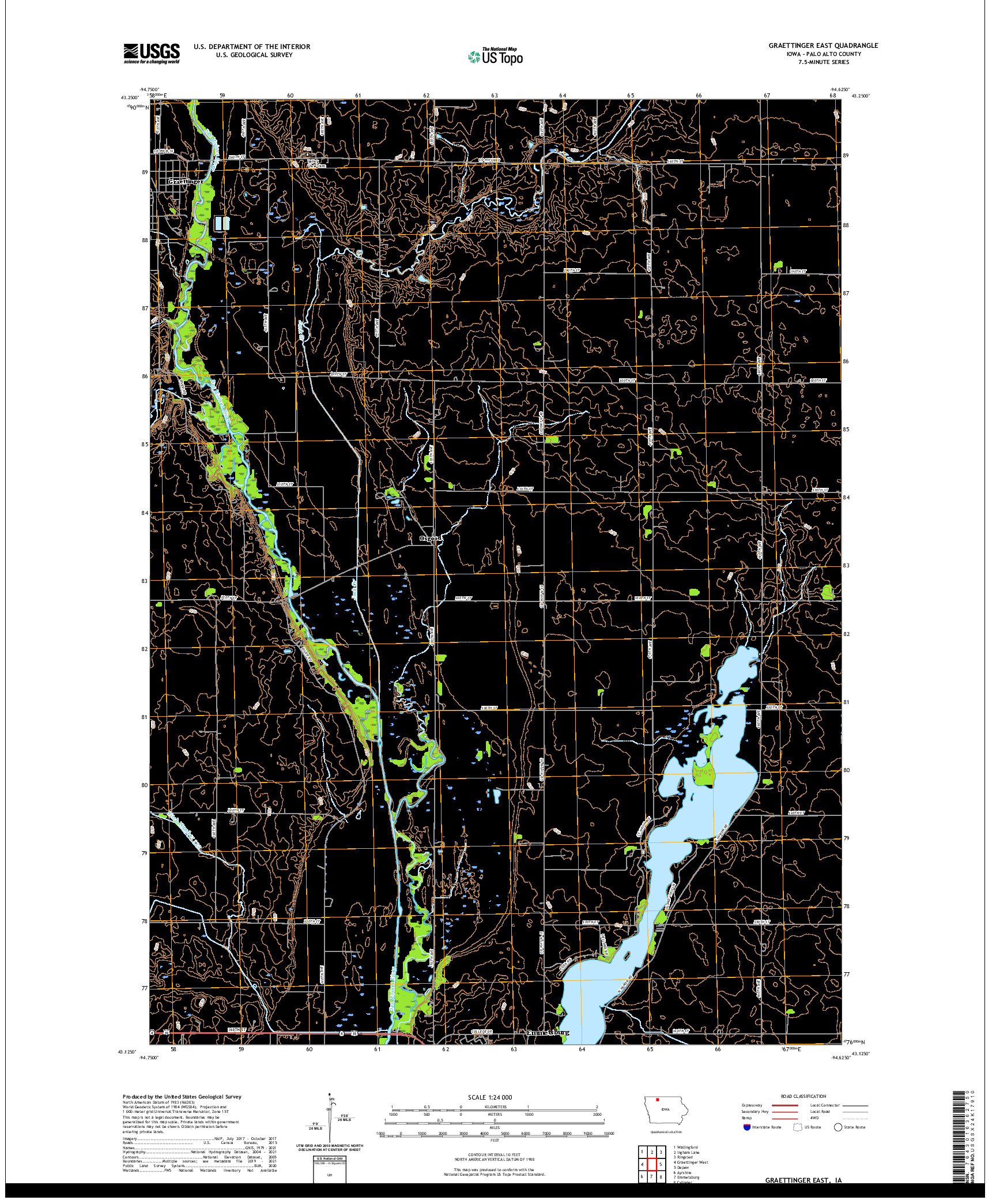 US TOPO 7.5-MINUTE MAP FOR GRAETTINGER EAST, IA