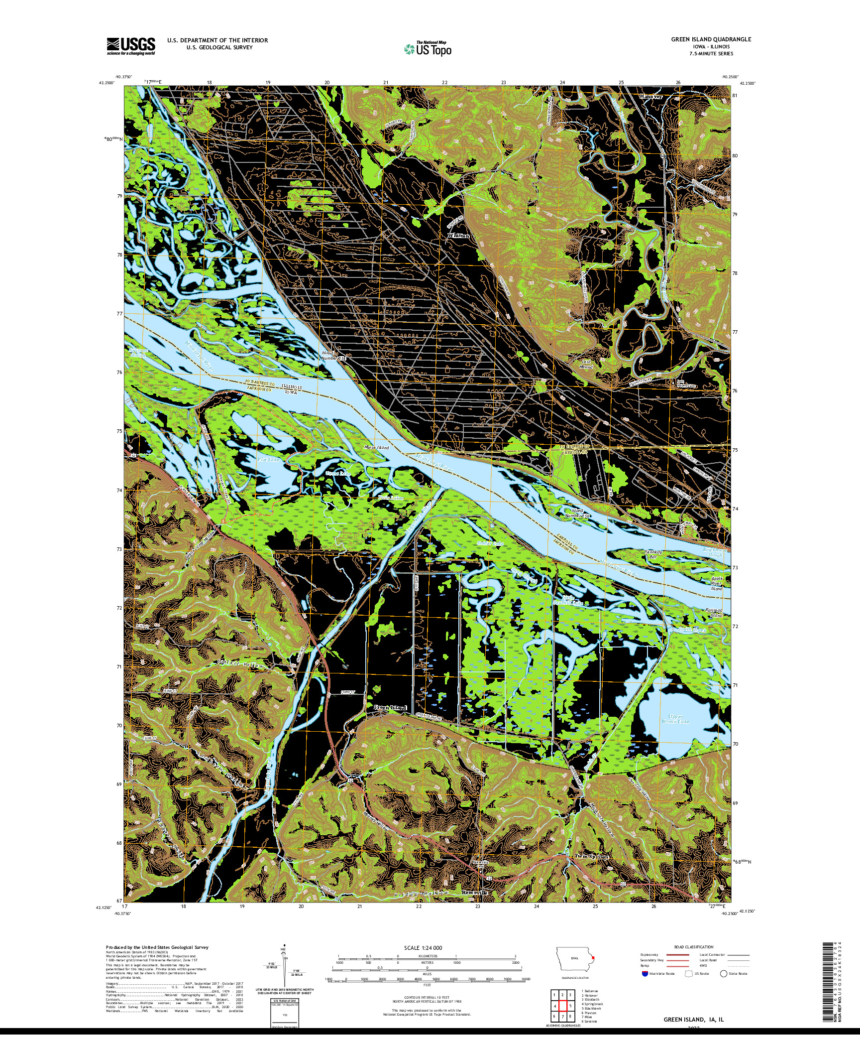 US TOPO 7.5-MINUTE MAP FOR GREEN ISLAND, IA,IL