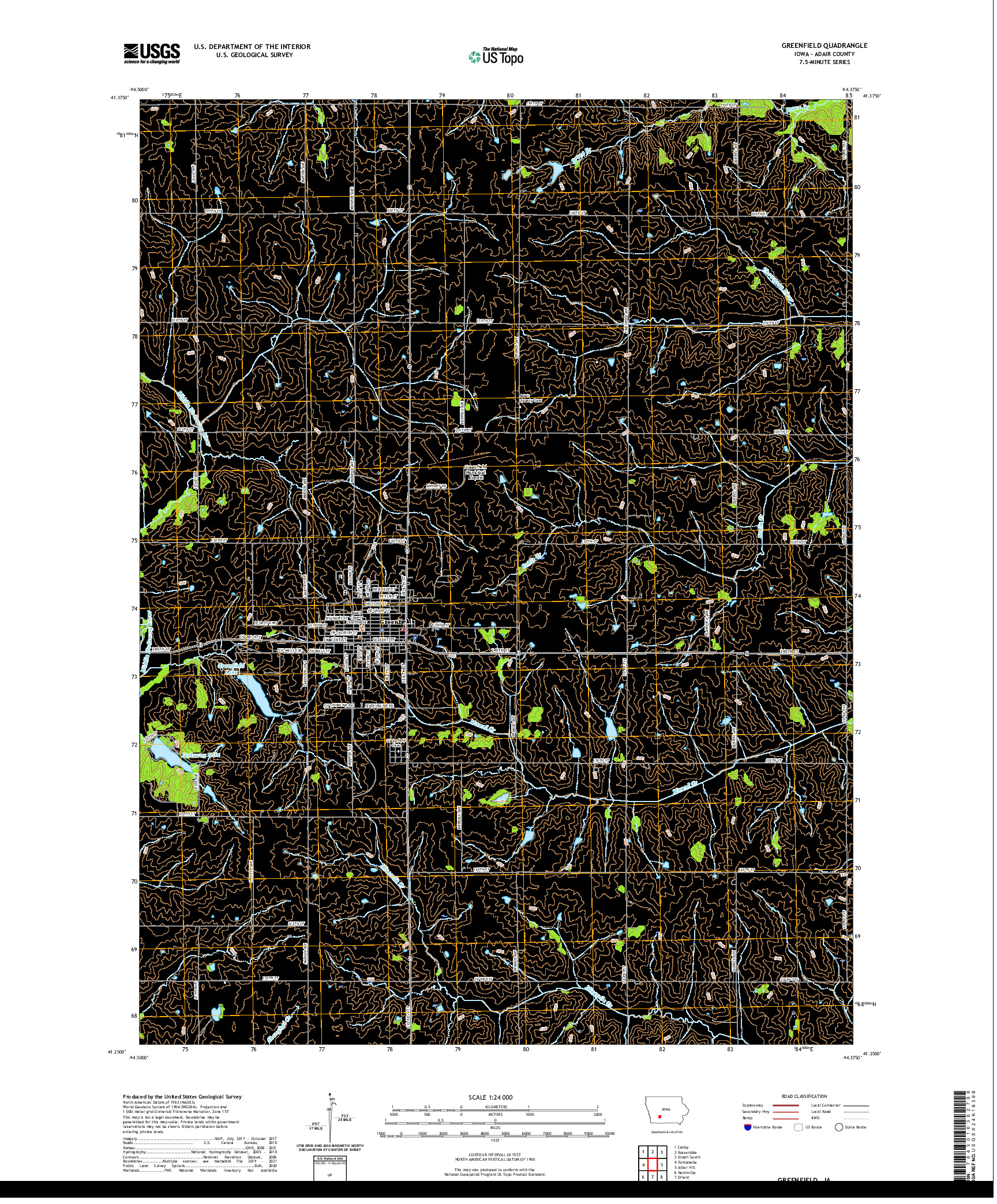 US TOPO 7.5-MINUTE MAP FOR GREENFIELD, IA