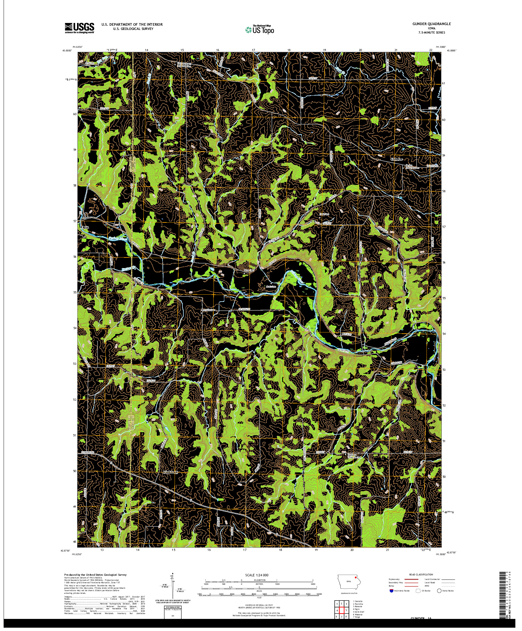 US TOPO 7.5-MINUTE MAP FOR GUNDER, IA