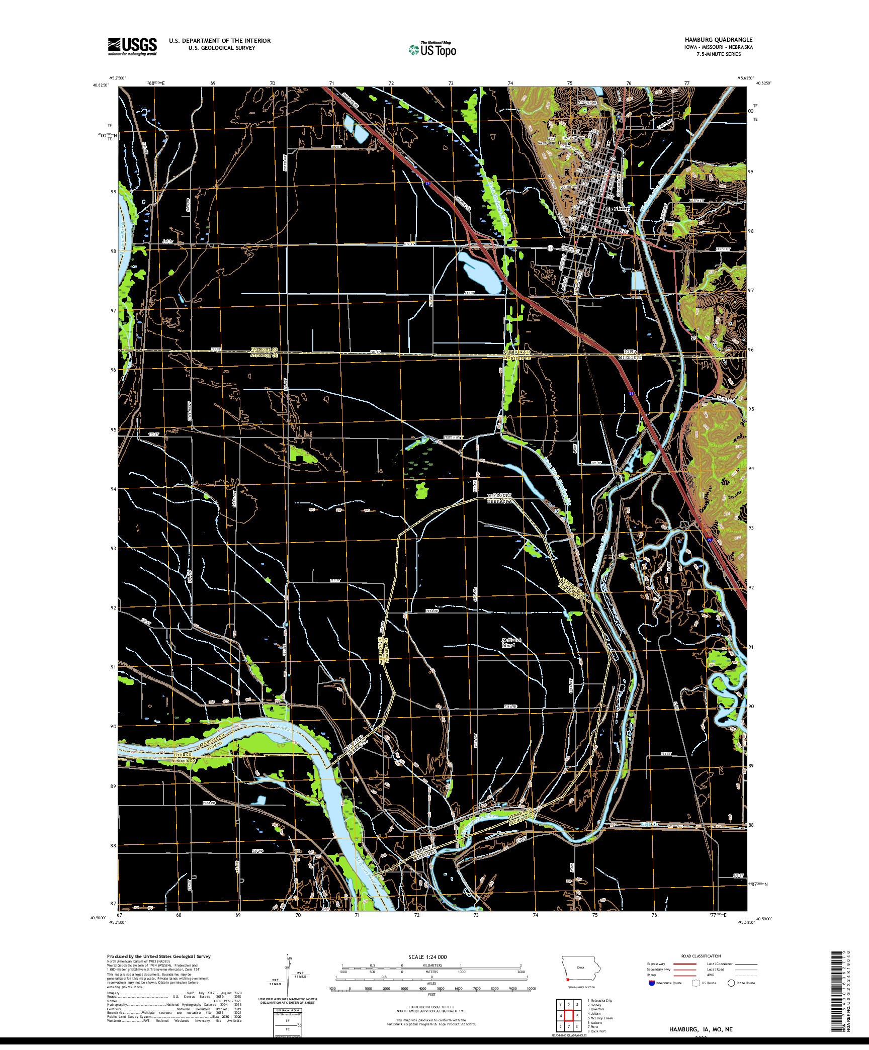 US TOPO 7.5-MINUTE MAP FOR HAMBURG, IA,MO,NE