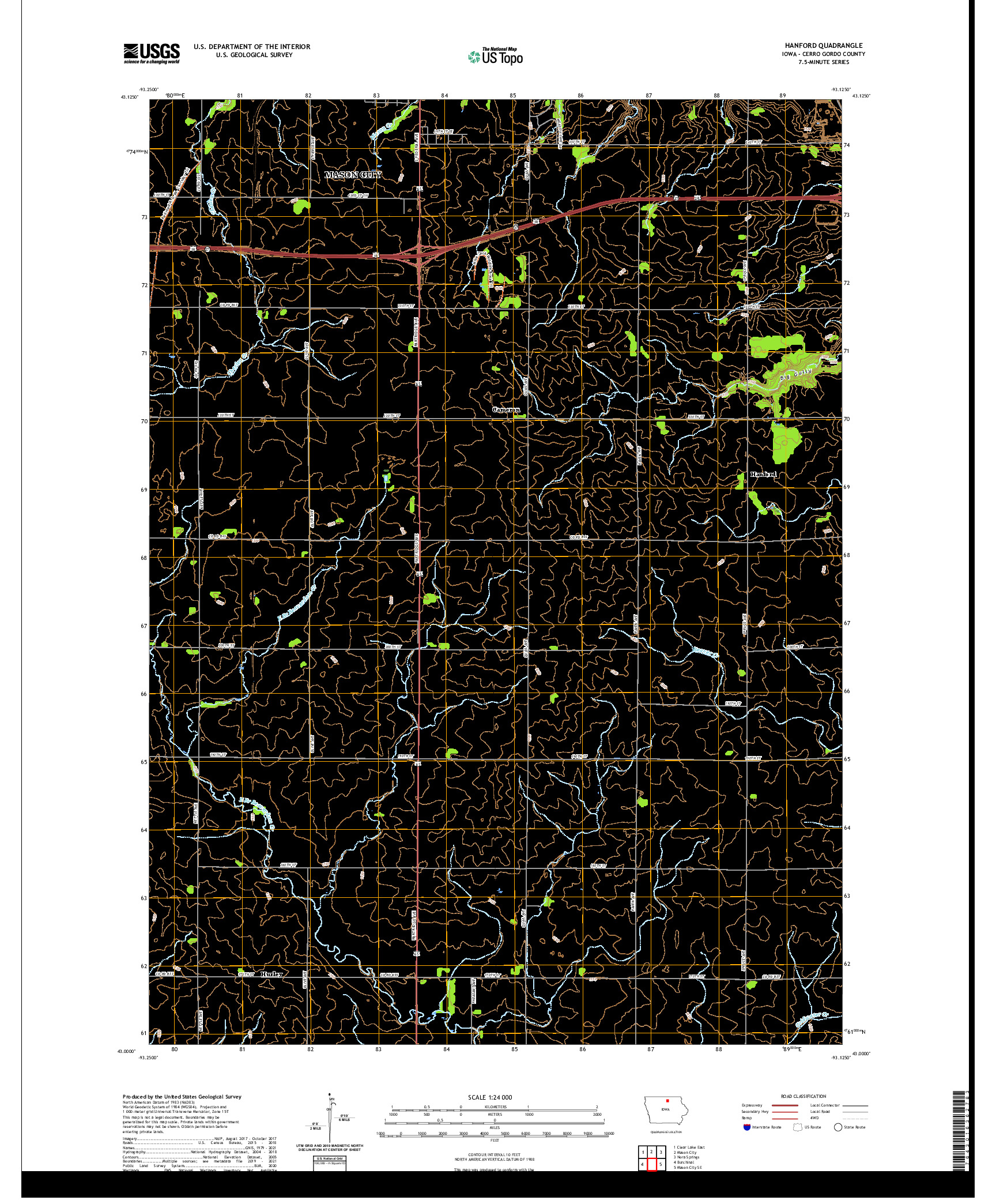 US TOPO 7.5-MINUTE MAP FOR HANFORD, IA